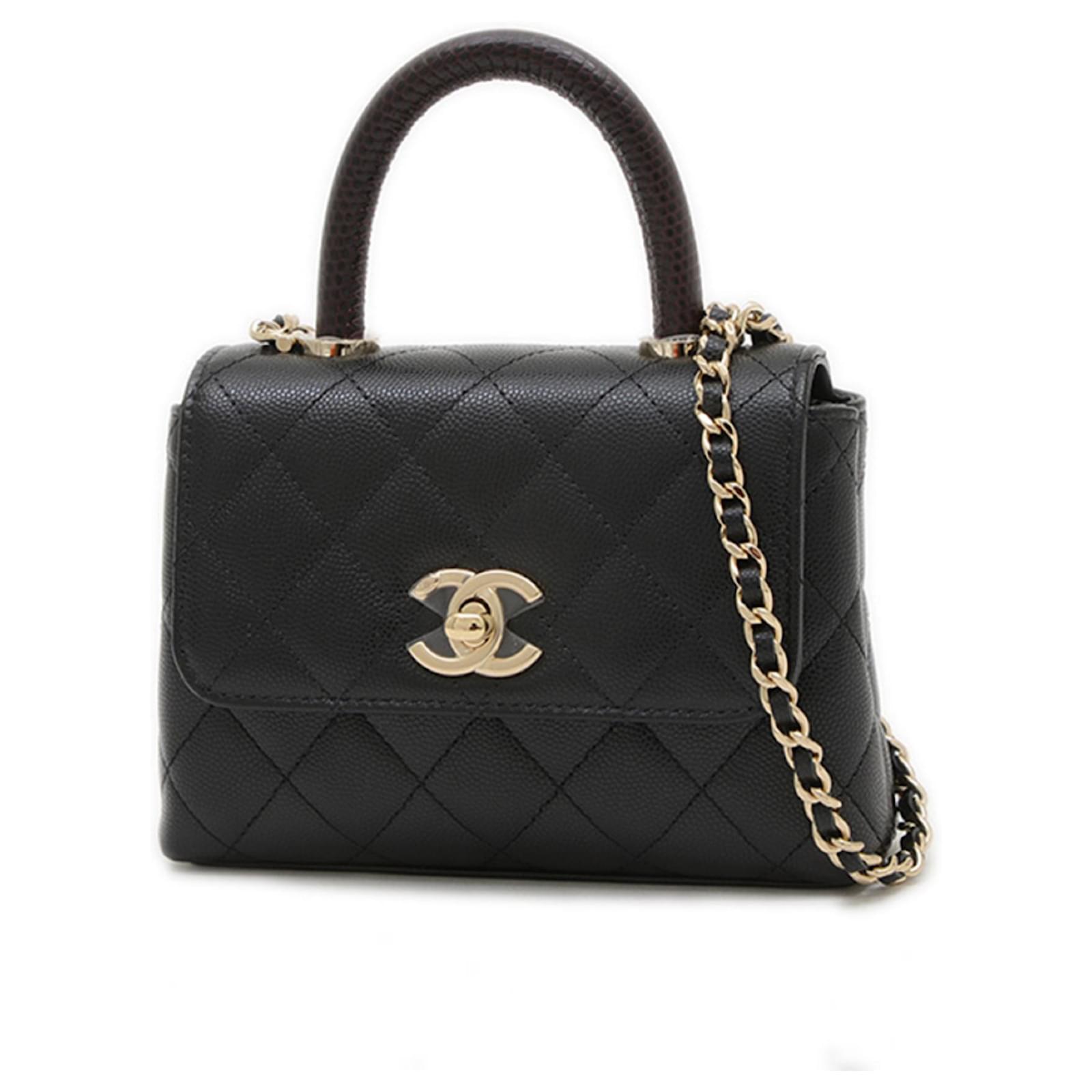 coco handle ブラック レザー ショルダーバッグ Chanel Coco Handle Extra Mini Shoulder Bag Brown Black ref