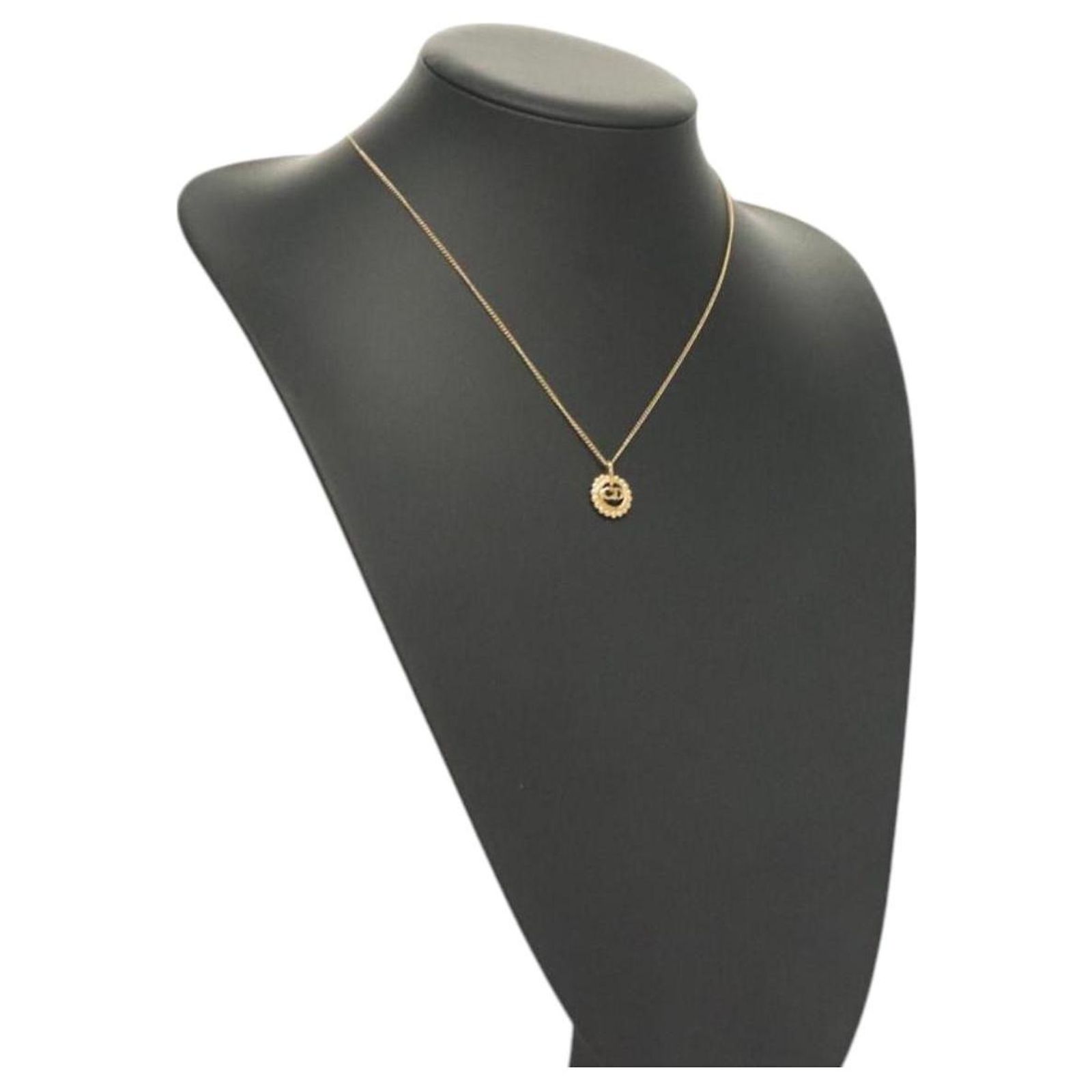 Auth Christian Dior Necklace Gold Metal
