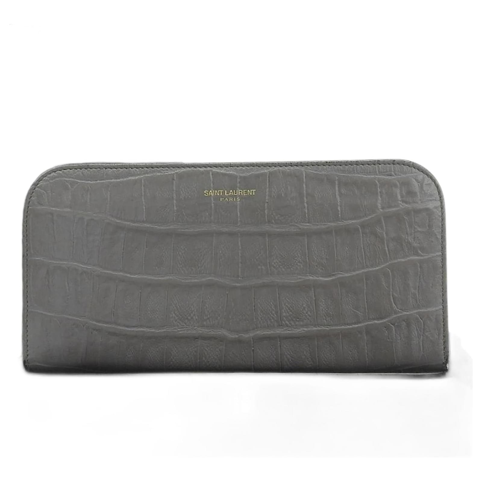 Monedero de cuero grabado Yves Saint Laurent Castaño