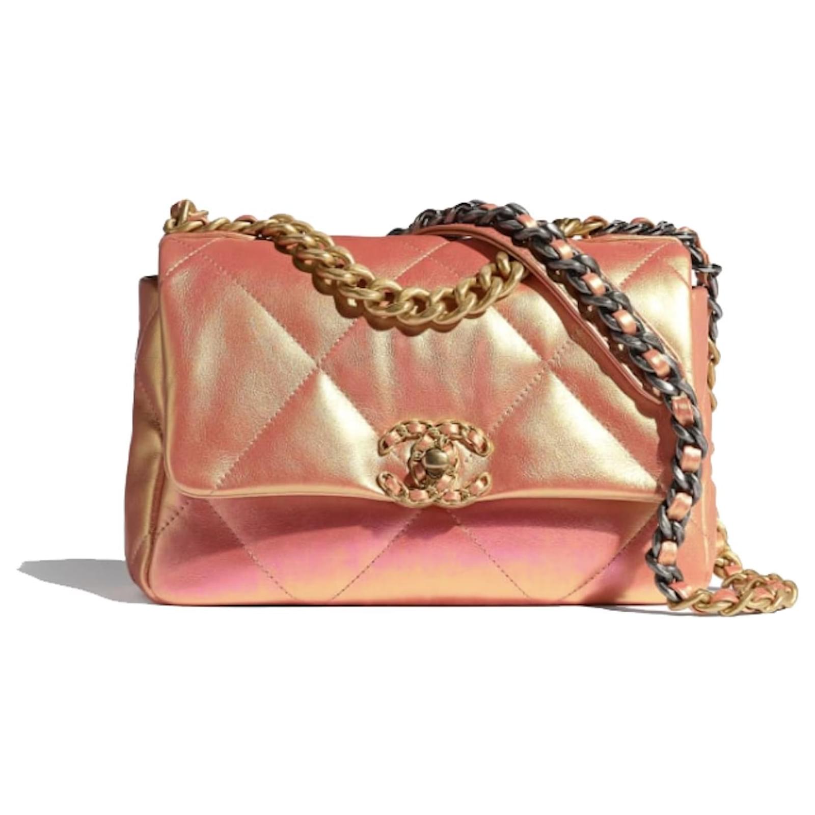 Chanel 19 Iridescent Calfskin Quilted Medium Flap Pink Leather ref