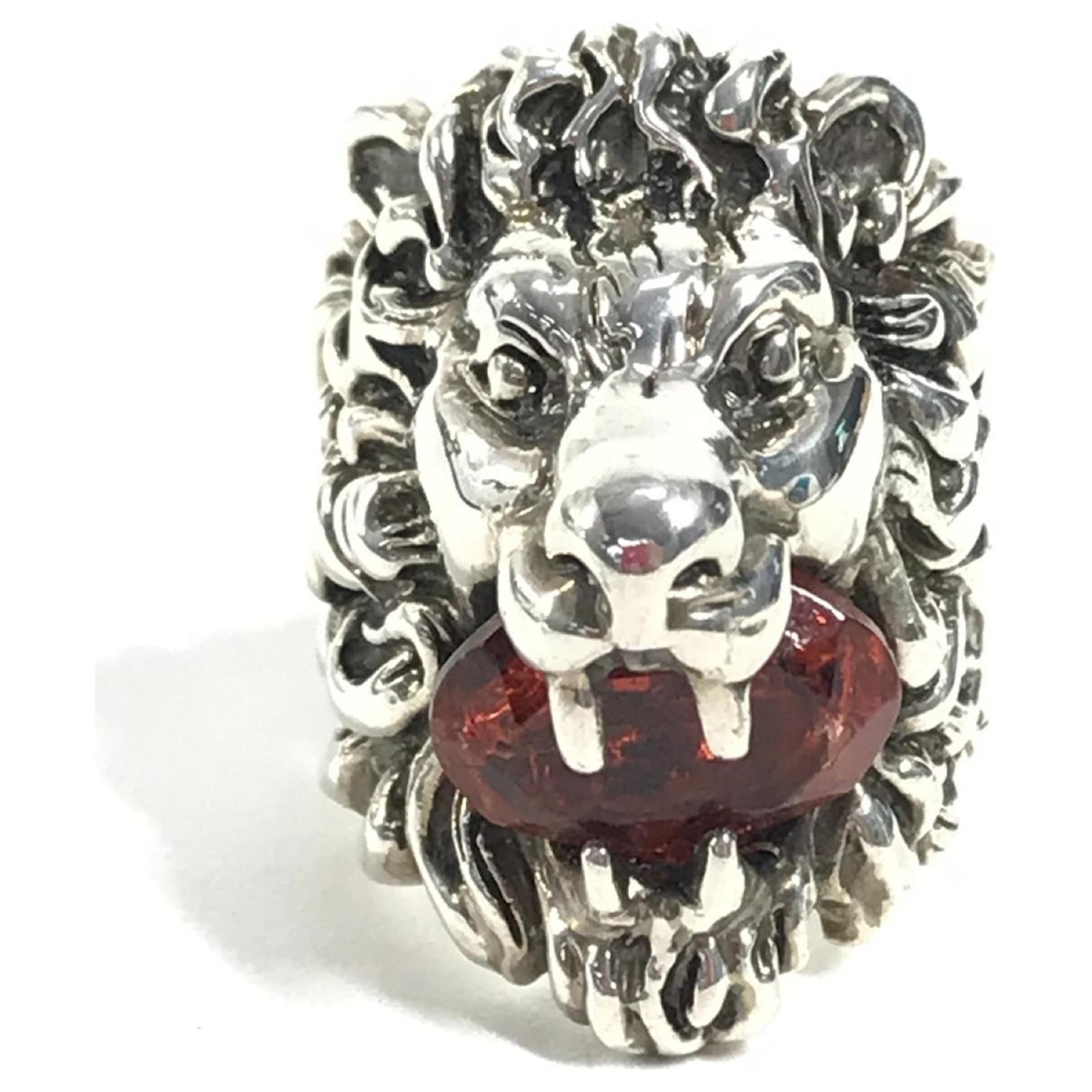 GUCCI Lion Animal Head Ring Silvery Red Silver ref.JC2331808 (Sold