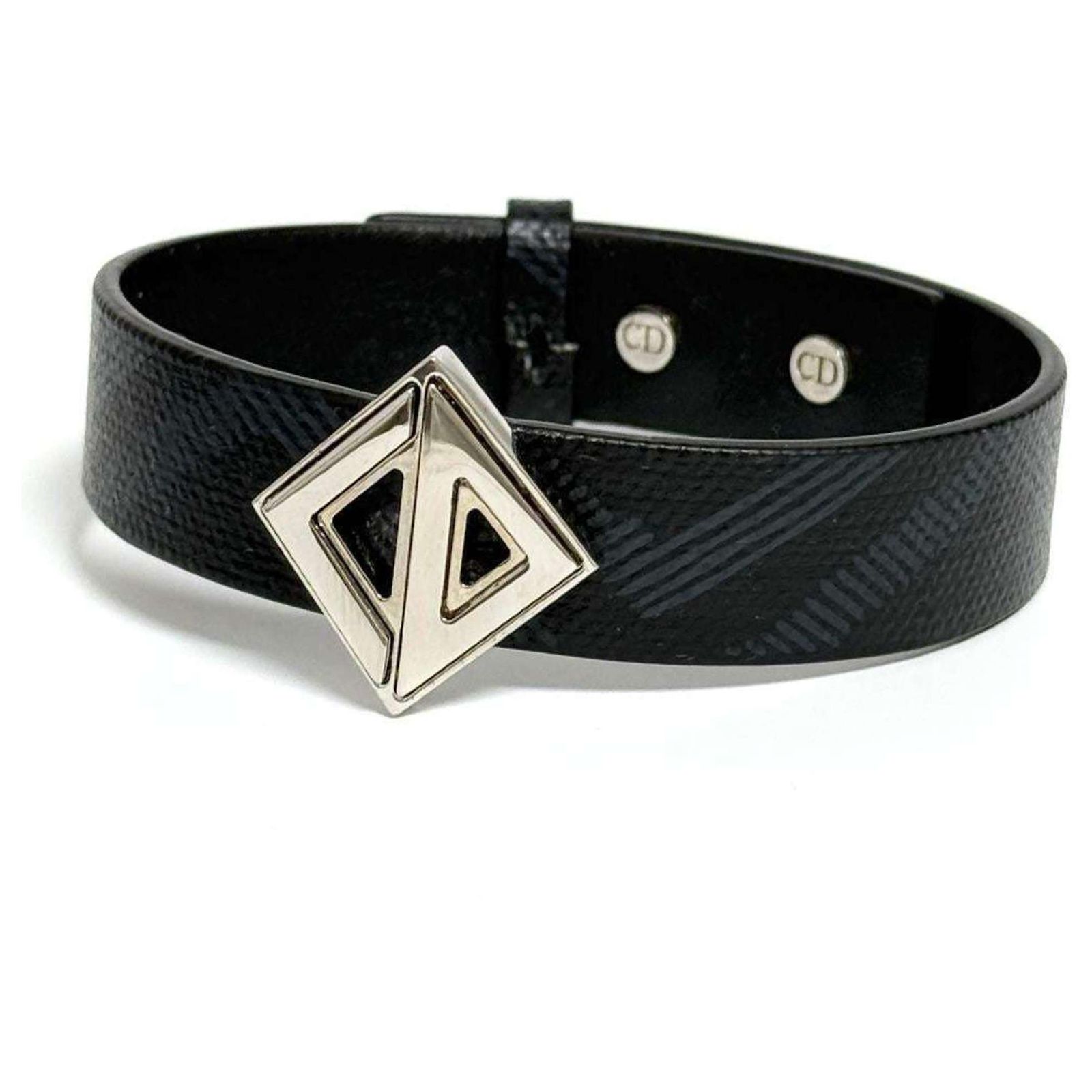 Christian Dior Men's CD Diamond Leather Bracelet Black Metal ref