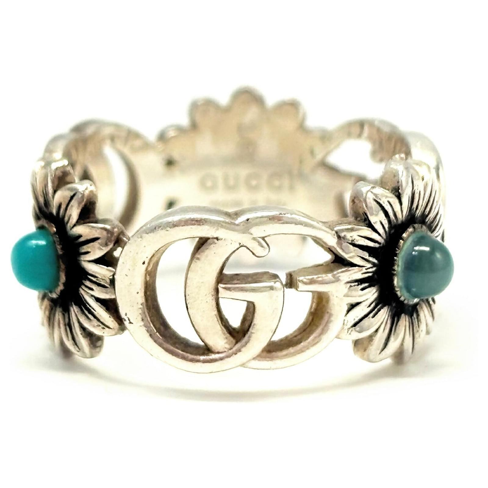 Bague Fleur Double G en Argent 925 Gucci avec Turquoise ref
