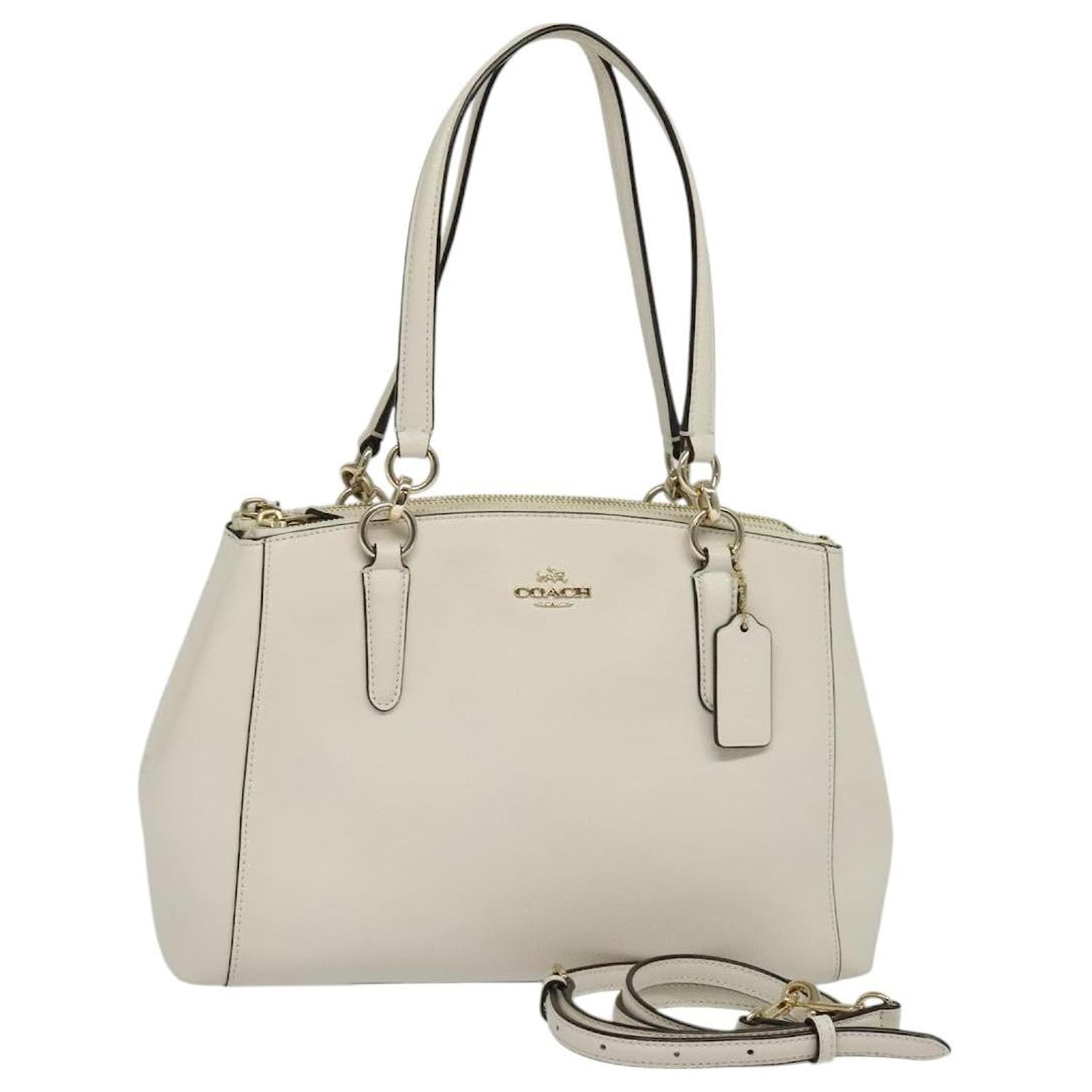 Coach Hand Bag Leather 2way White Gold Auth bs27217 Golden ref