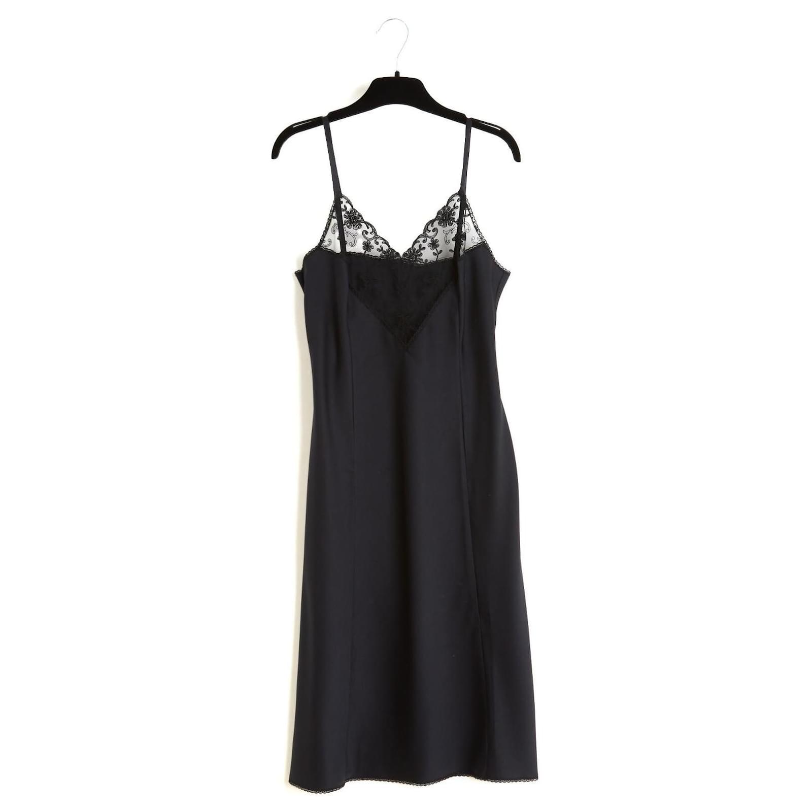 Christian Dior Lingerie 1985 Robe Nuisette FR38 Black Satin Slip