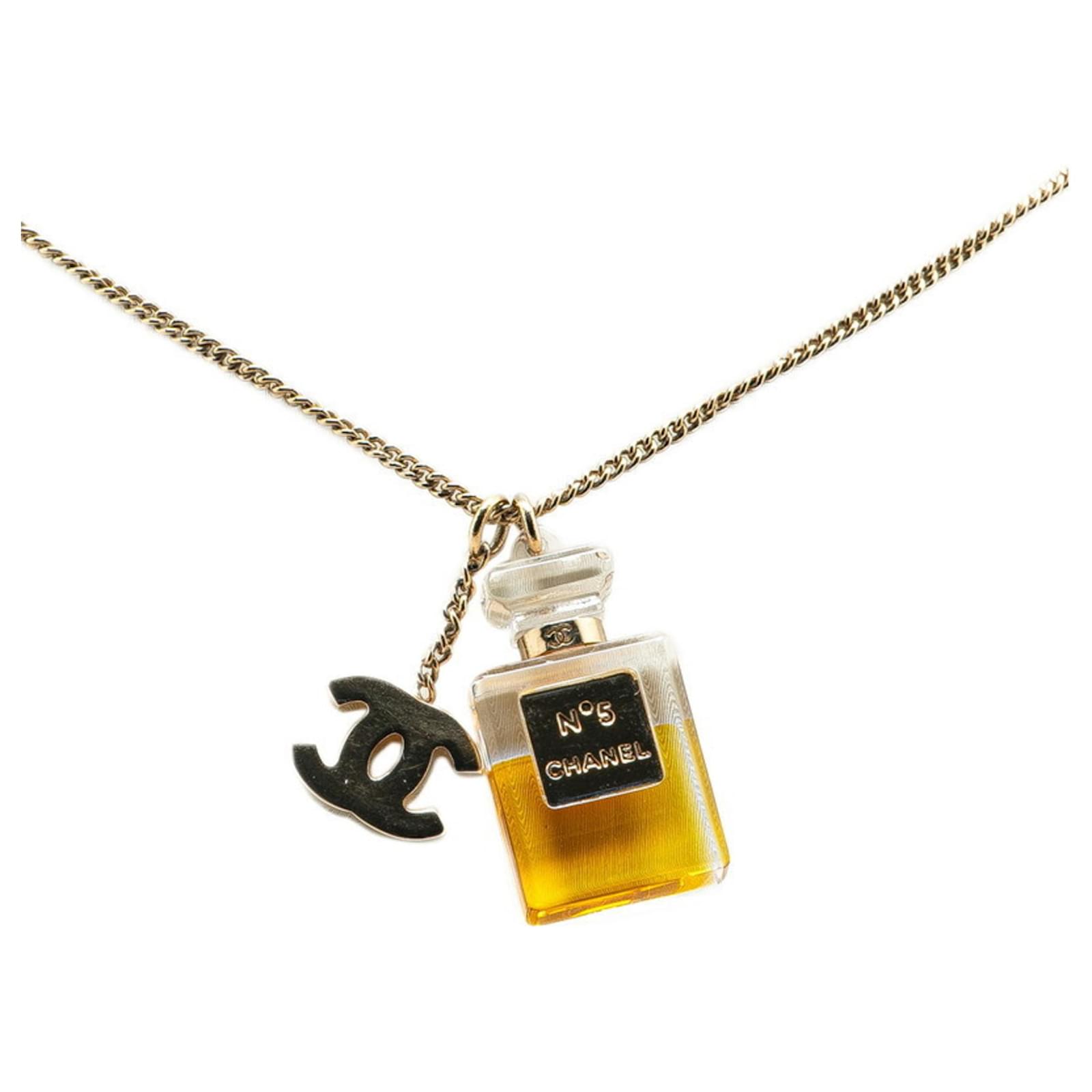 Chanel Coco Mark No.5 Perfume Motif Necklace Silvery Metal
