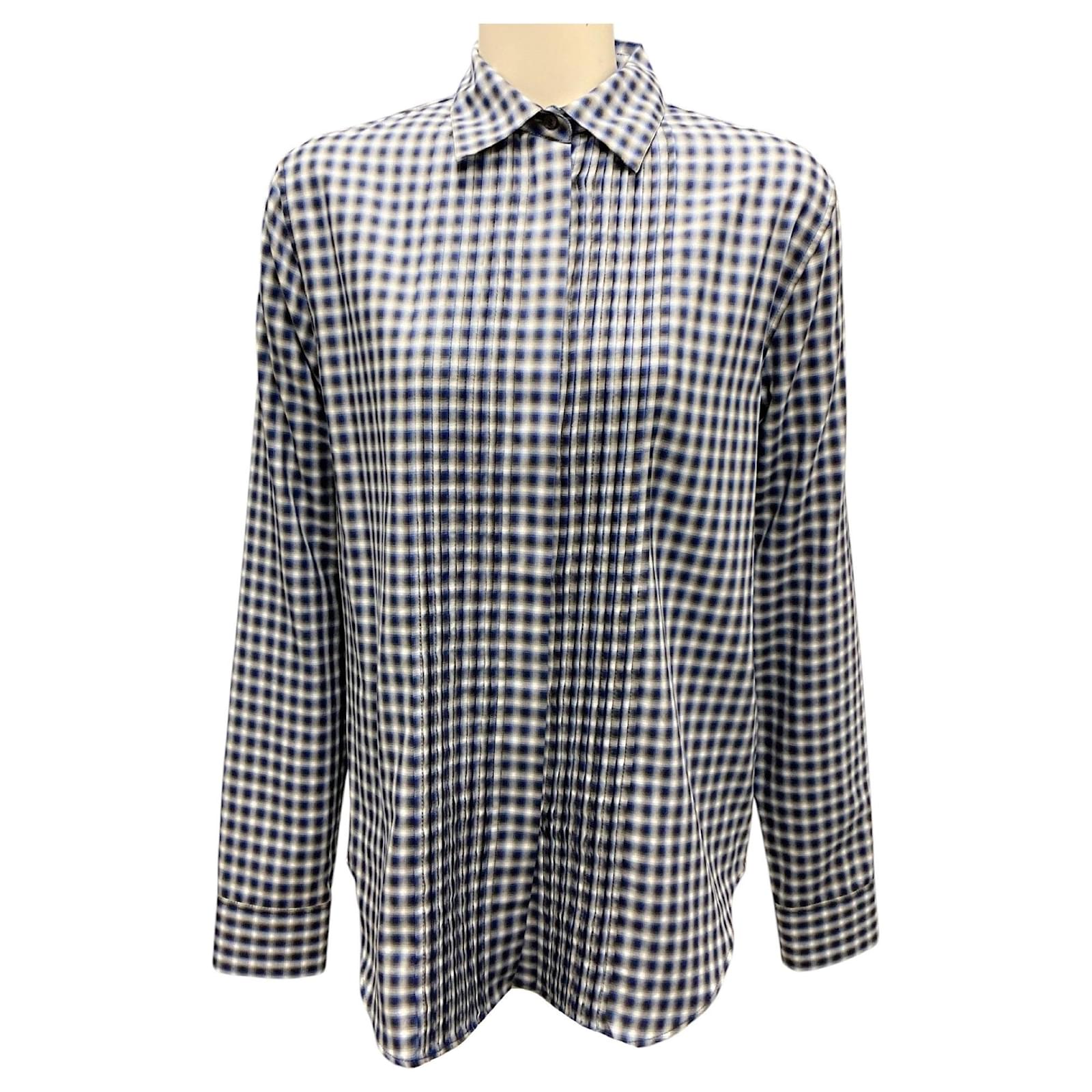 Loewe Blue / White / Black Blurred Check Patterned Pleated Button Front ...
