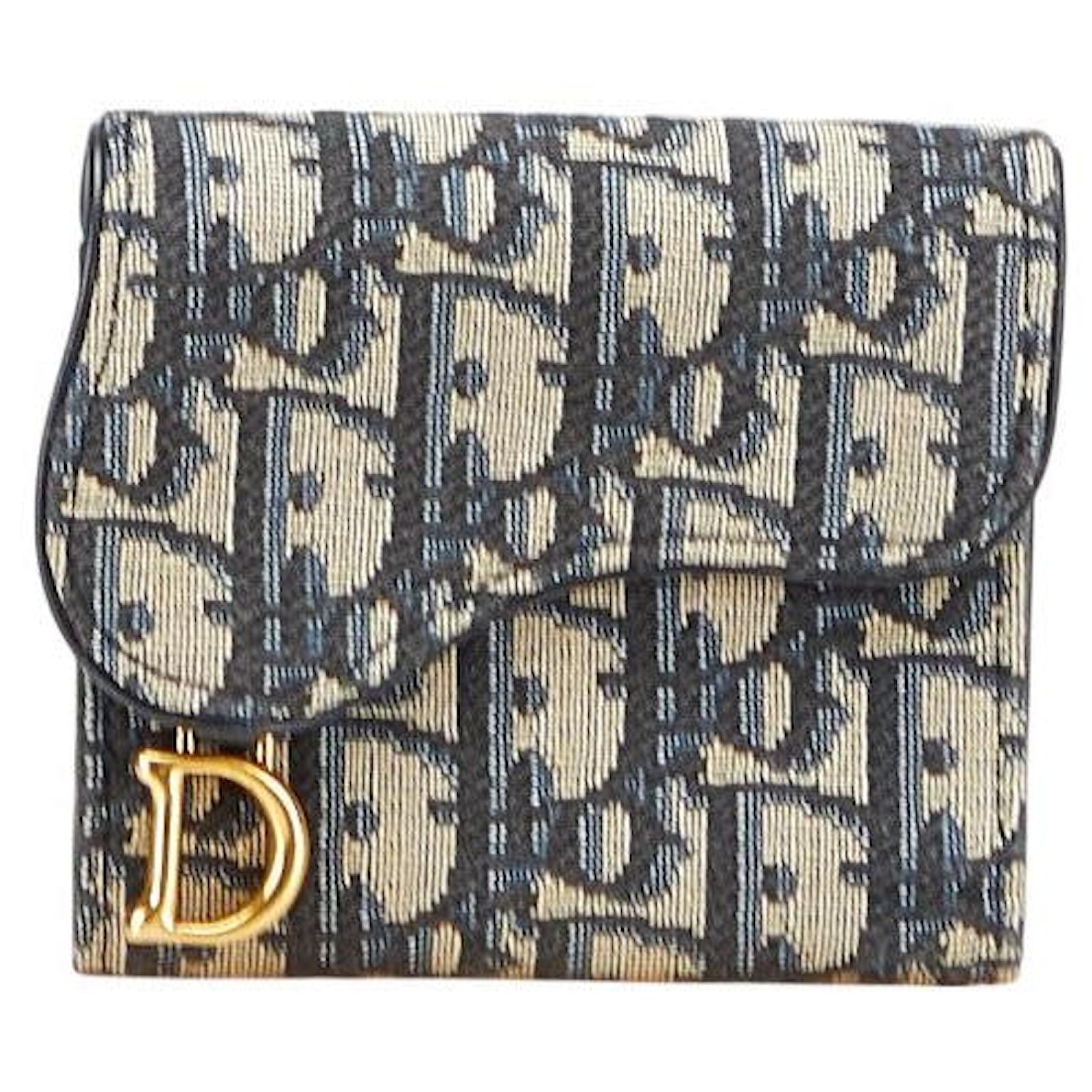 Christian Dior Dior Saddle Oblique Leather Jacquard Compact Wallet