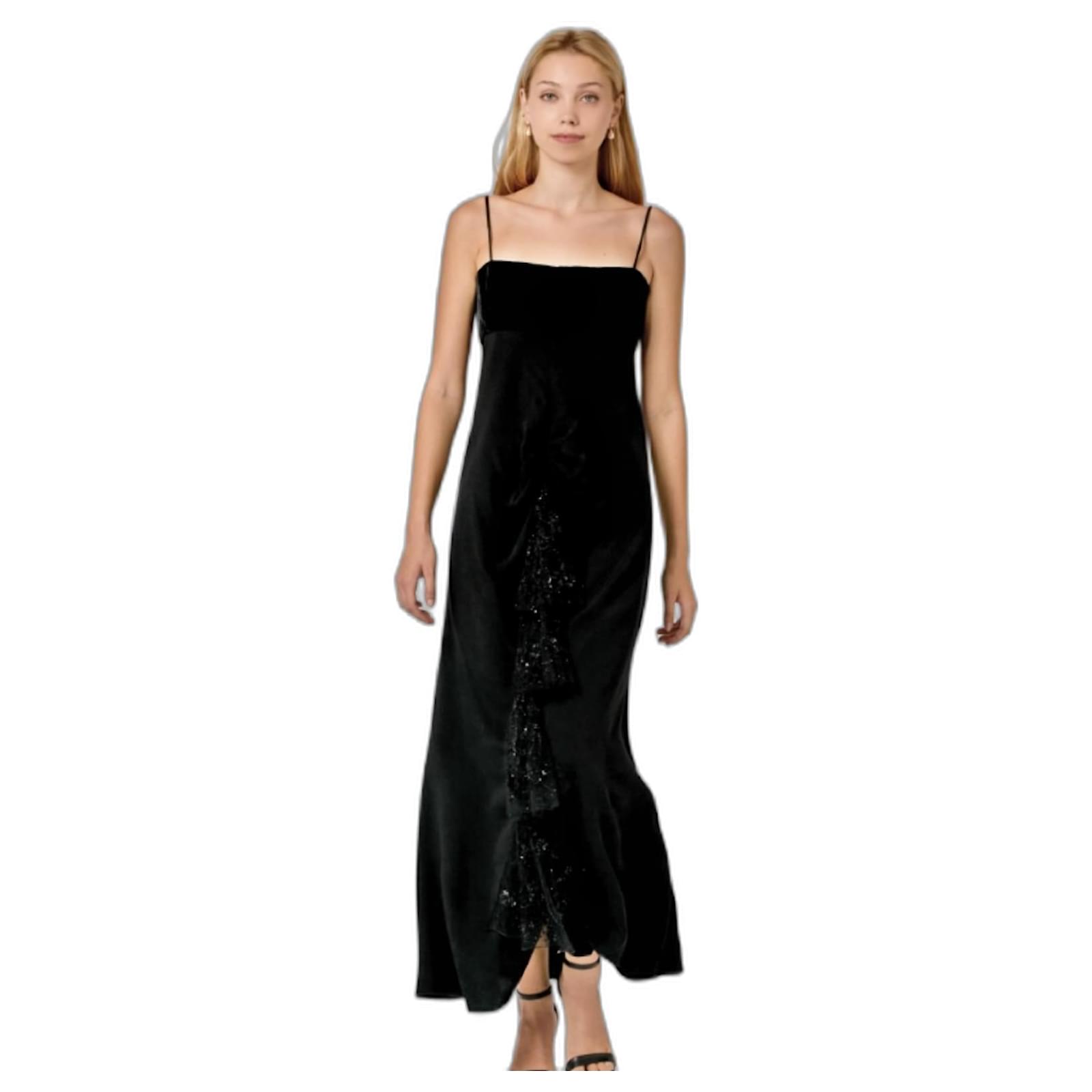 Valentino Robe Ruffle Embellished Black Soie Noir - Main Image