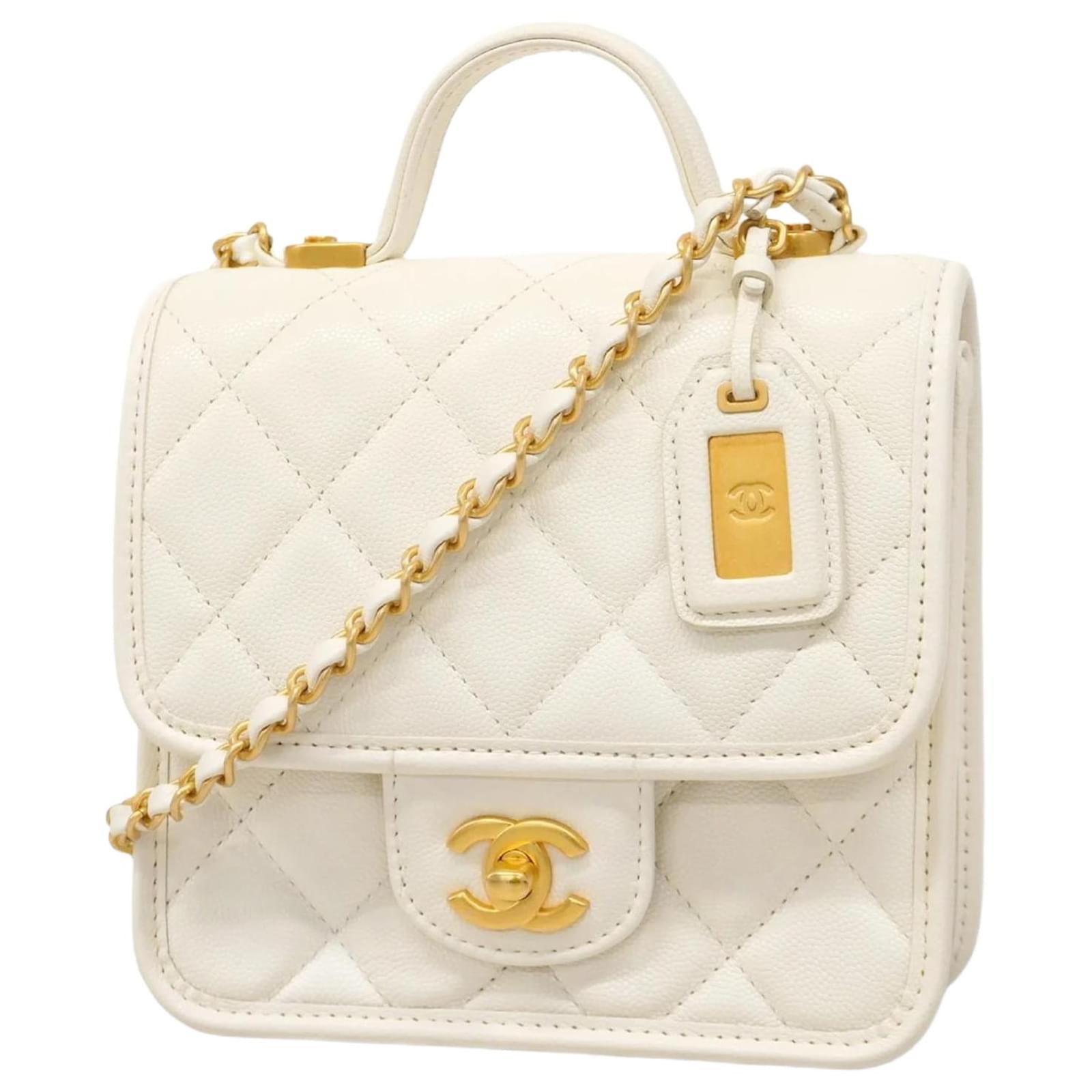 Borsa a spalla in pelle di vitello grana bianca Chanel Bianco ref