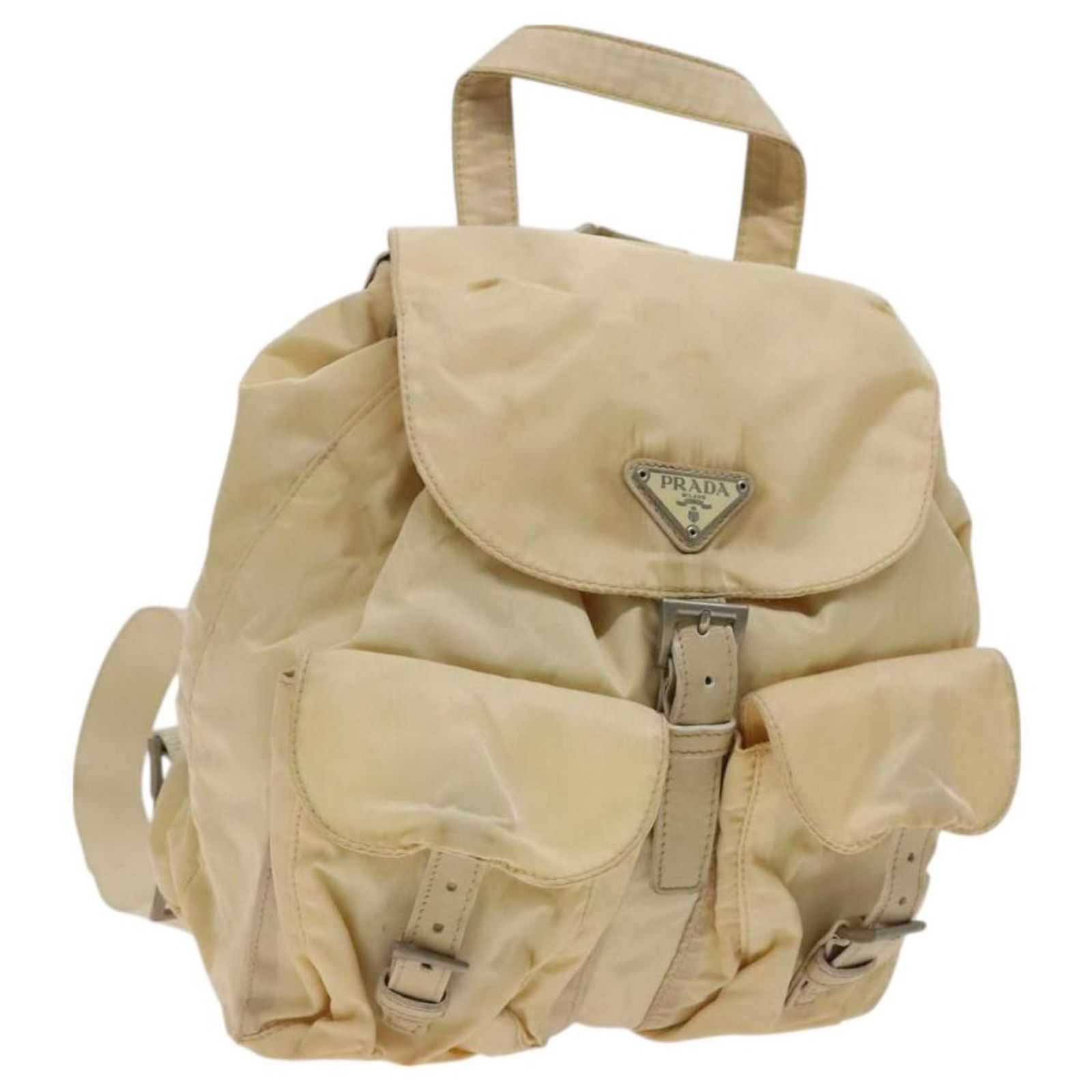 PRADA Backpack Nylon Beige Silver Auth 148934 PRADA Backpack Nylon Beige Silver Auth 141598 Silvery ref  main image 4