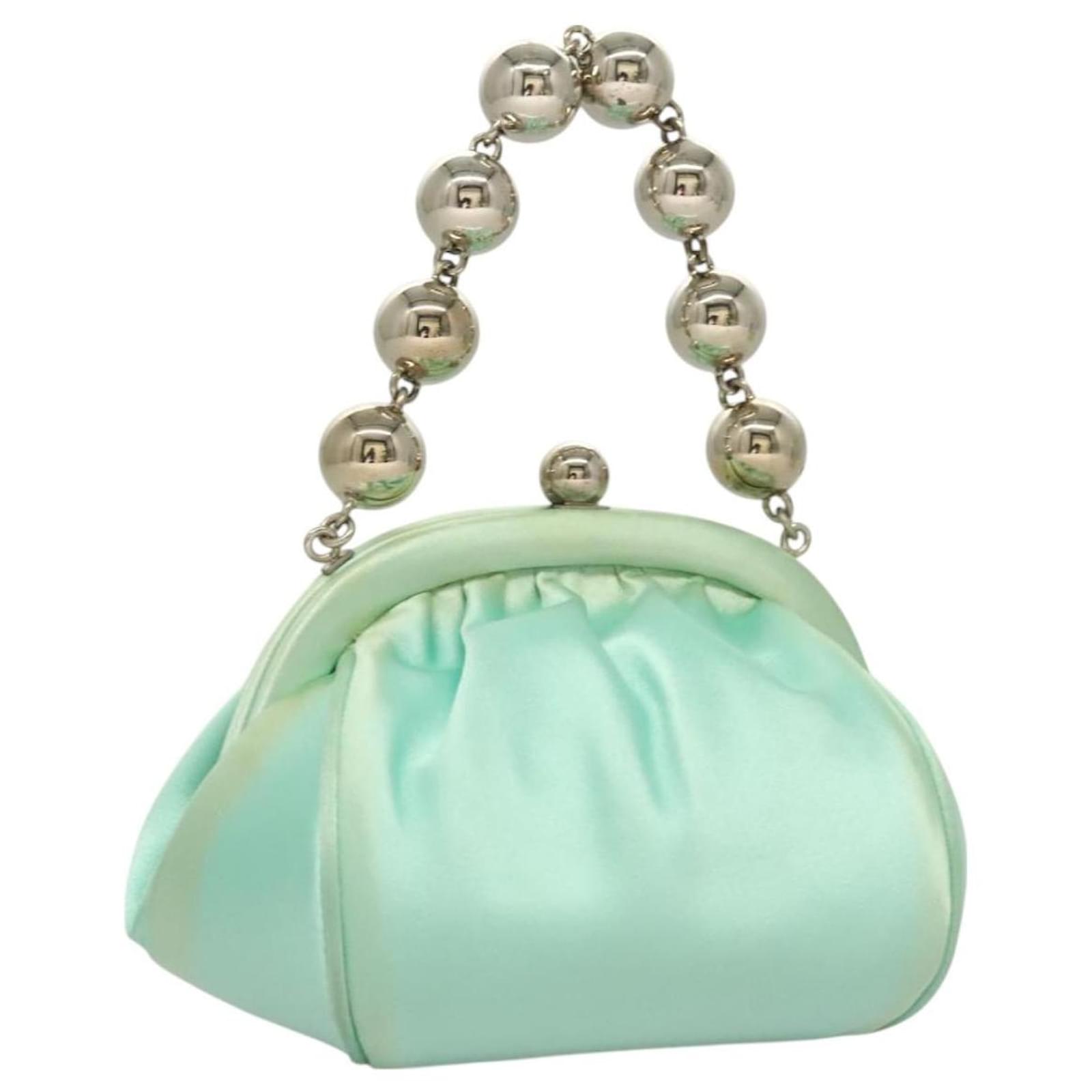 Autre Marque Bolso de mano Satén verde dorado Auth