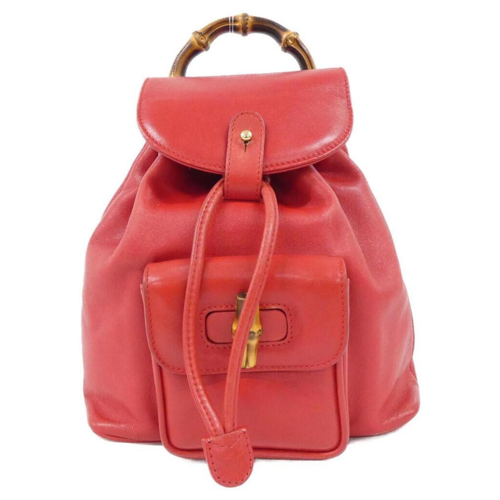 GUCCI Bamboo Backpack Suede Leather Red Gold 003 2852 0030 0 Auth th5663 GUCCI Bamboo Backpack Suede Leather Red Gold 003 2852 0030 0  main image 3