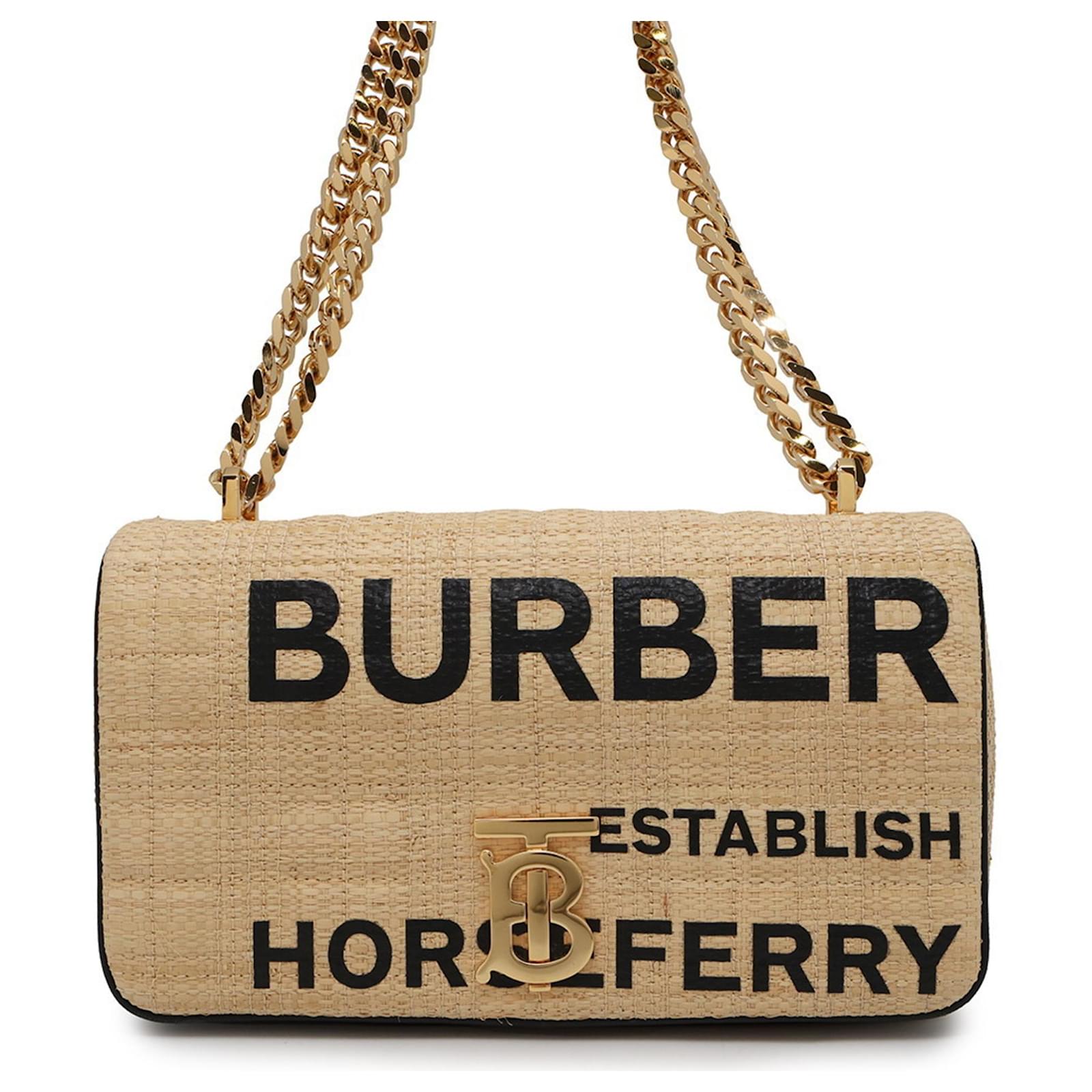 Burberry Chain Shoulder Bag in Beige Raffia Leather