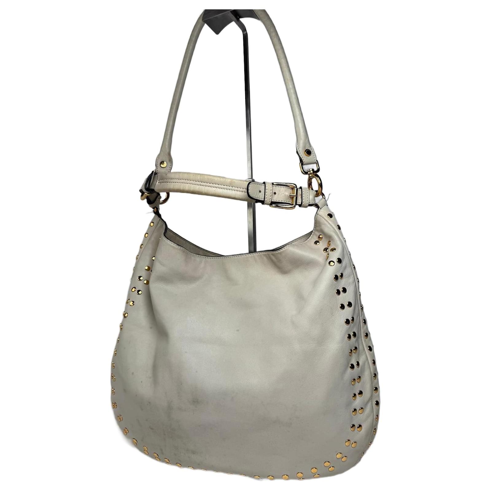 Borsa 2Way in suede con borchie vintage Marni bianca Bianco Pelle