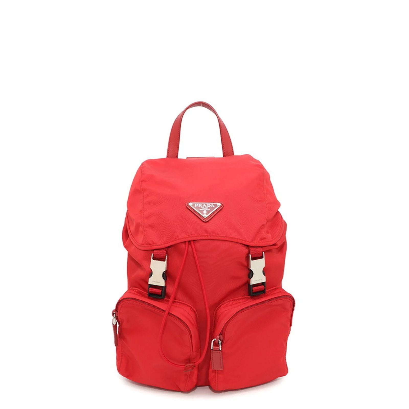 PRADA Backpack Nylon Silver Red Auth ki5962 Auth PRADA Medium Red Nylon Triangle Logo Nylon Backpack | eBay main image 4