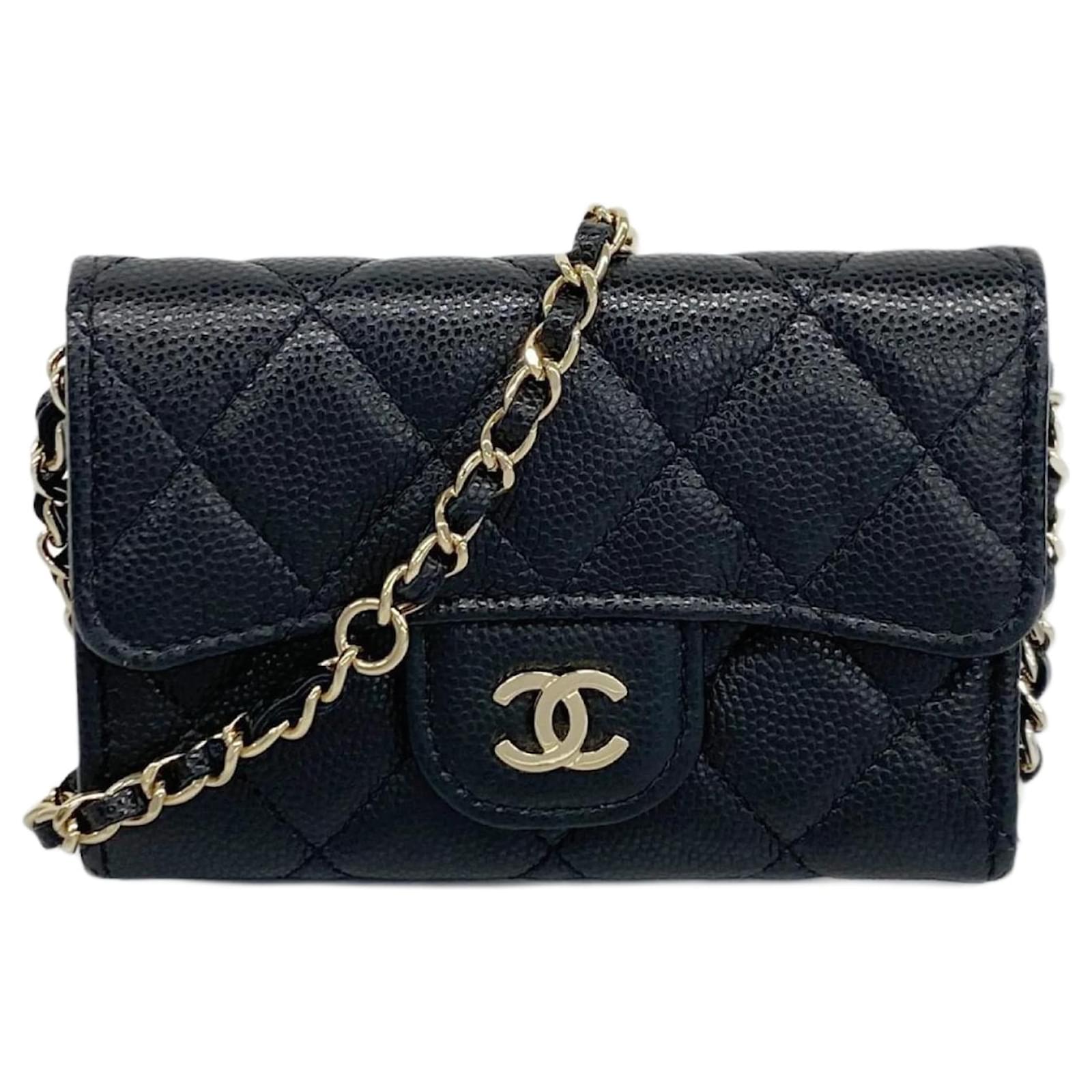 Porte-cartes en cuir de veau grainé noir Chanel Joli
