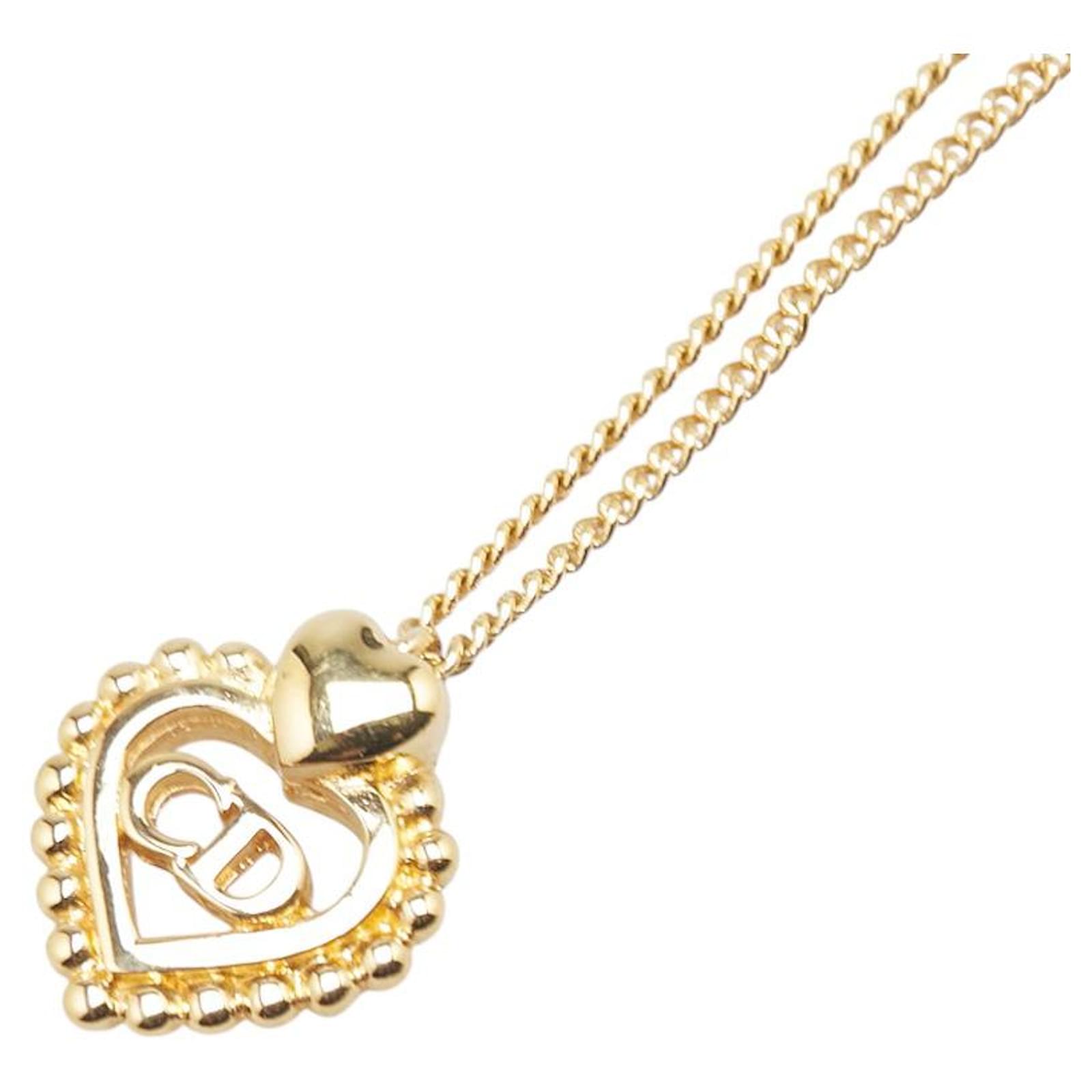 アクセサリー Dior Heart Embossed Logo Gold Necklace Christian Dior CD Logo Heart Necklace