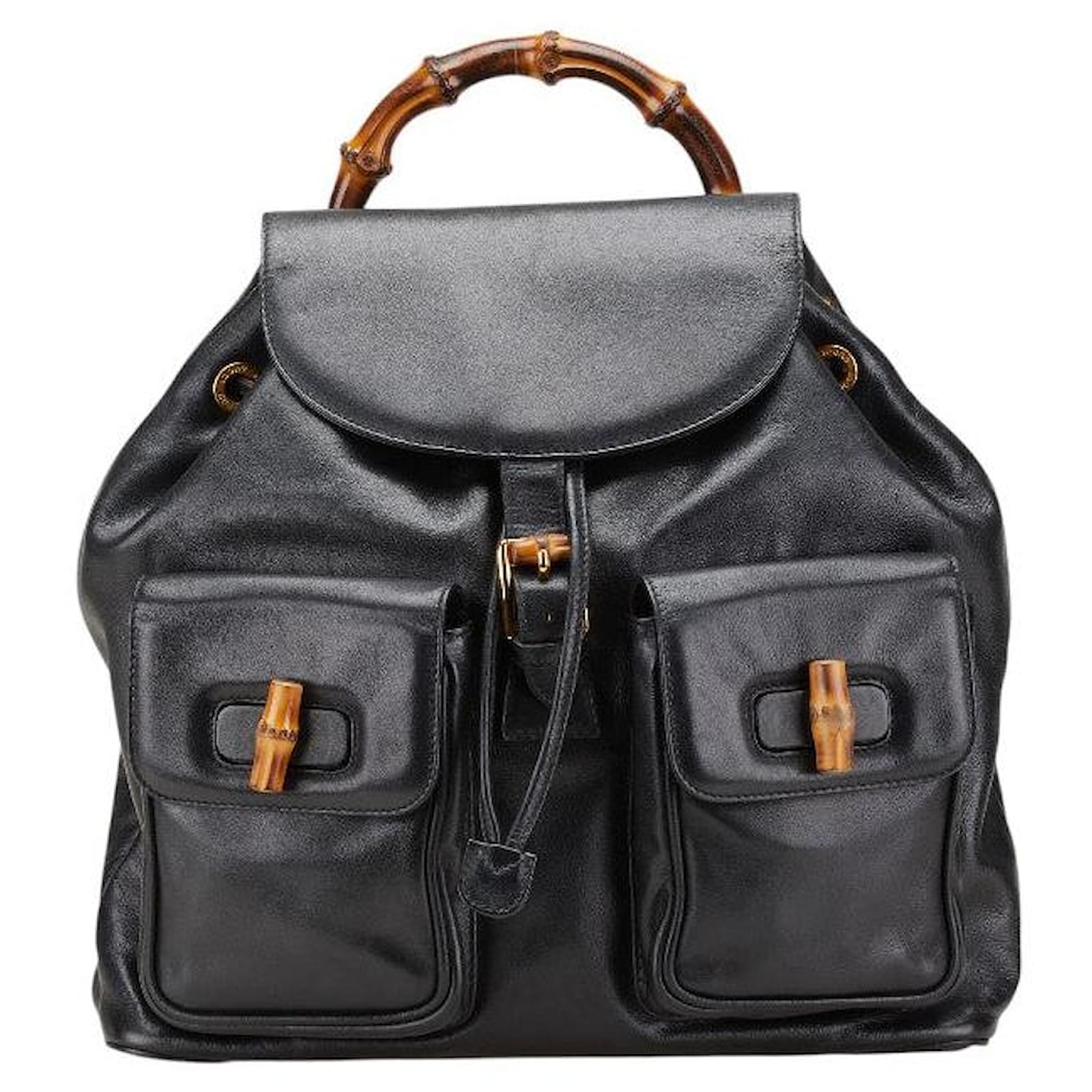 Sac à dos en cuir Gucci Bamboo Noir Joli Closet