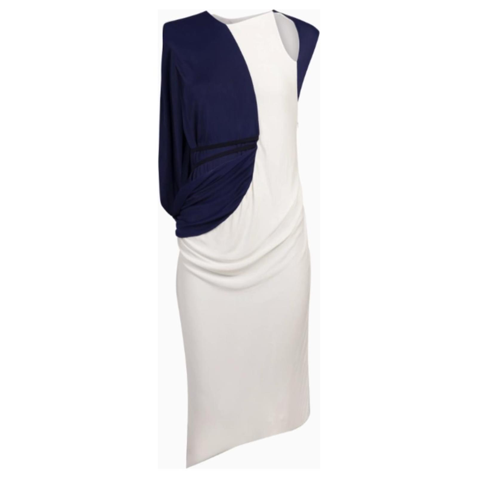 Balenciaga Vestido Bicolor 2008 por Nicolas Ghesquière Blanco Azul