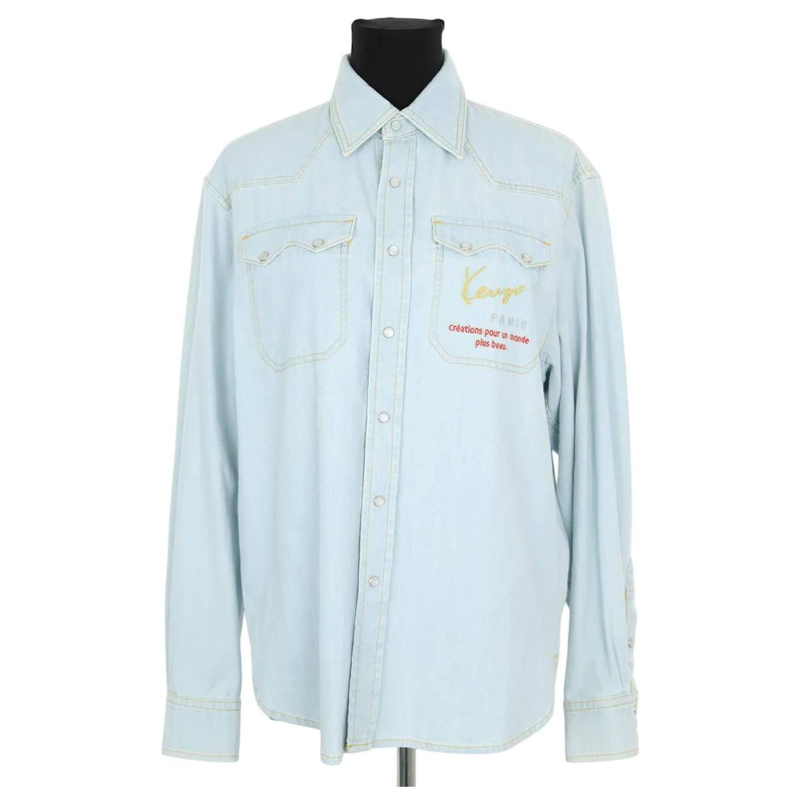 Kenzo Camisa de sobreposição de algodão Azul Joli Closet