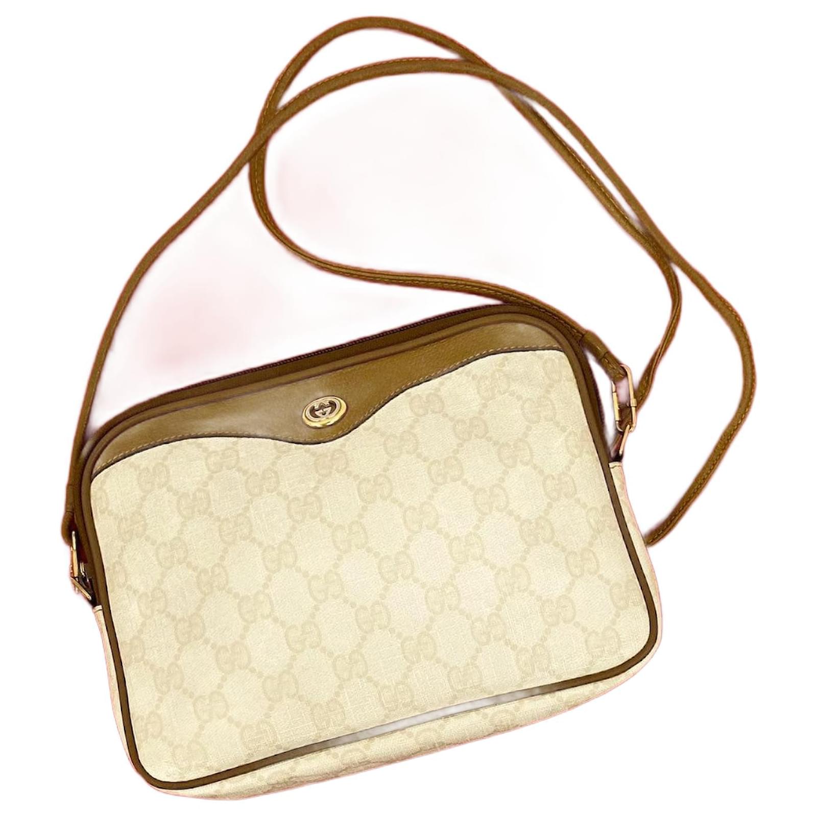 Gucci Old Gucci GG Logo Leather Shoulder Bag White ref