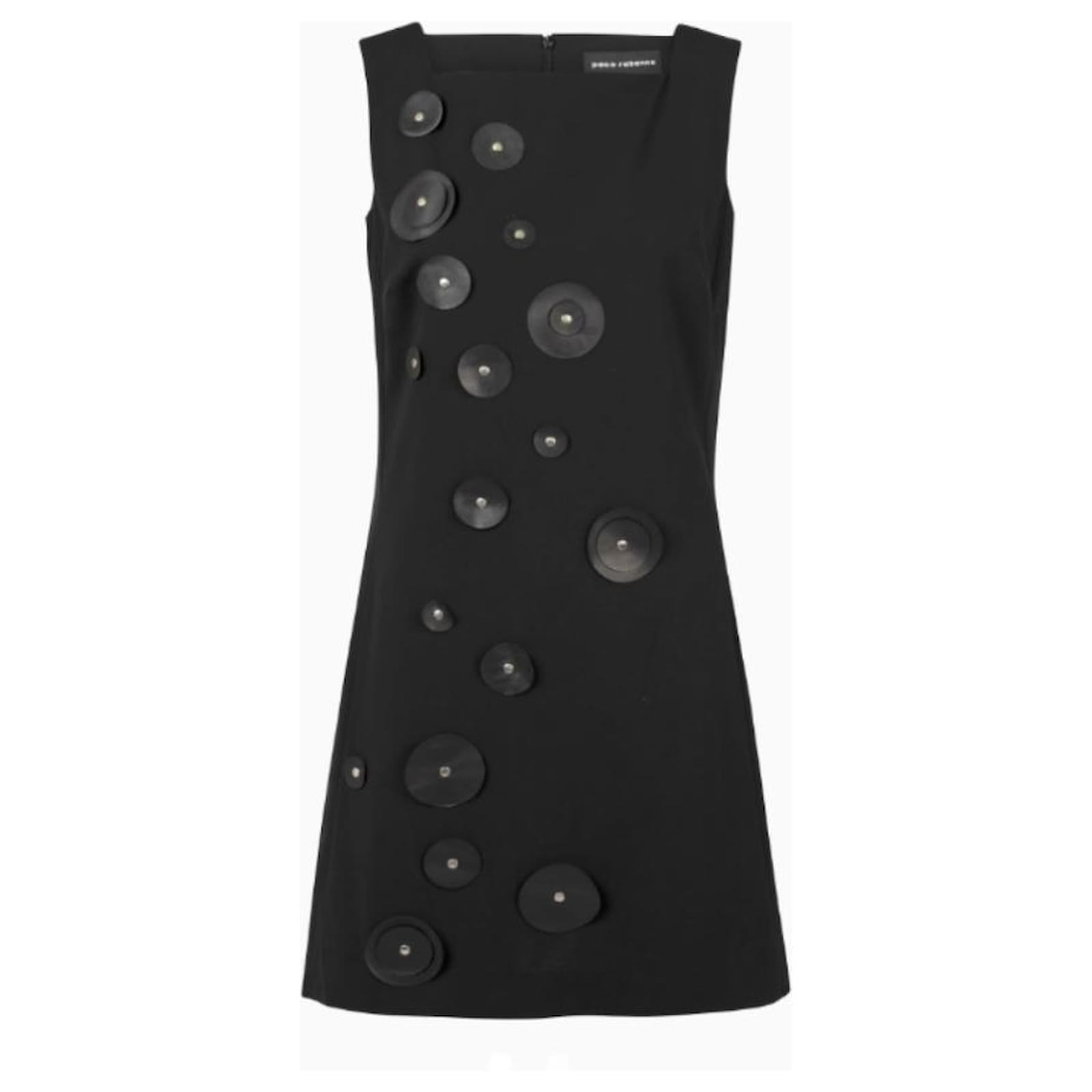 Paco Rabanne Metallic Eyelet Dress FW1999 Black Silvery Wool ref ...