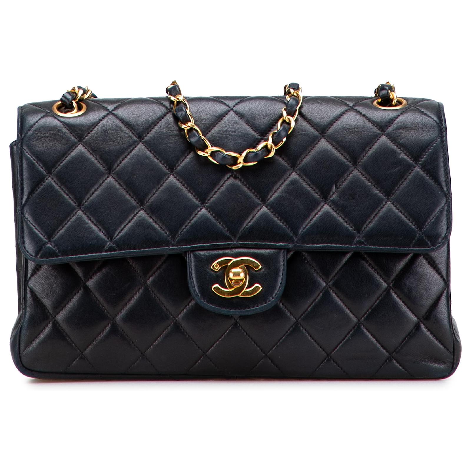 【オールド】シャネル Chanel Black Medium Quilted Lambskin Double Sided Flap Leather ref