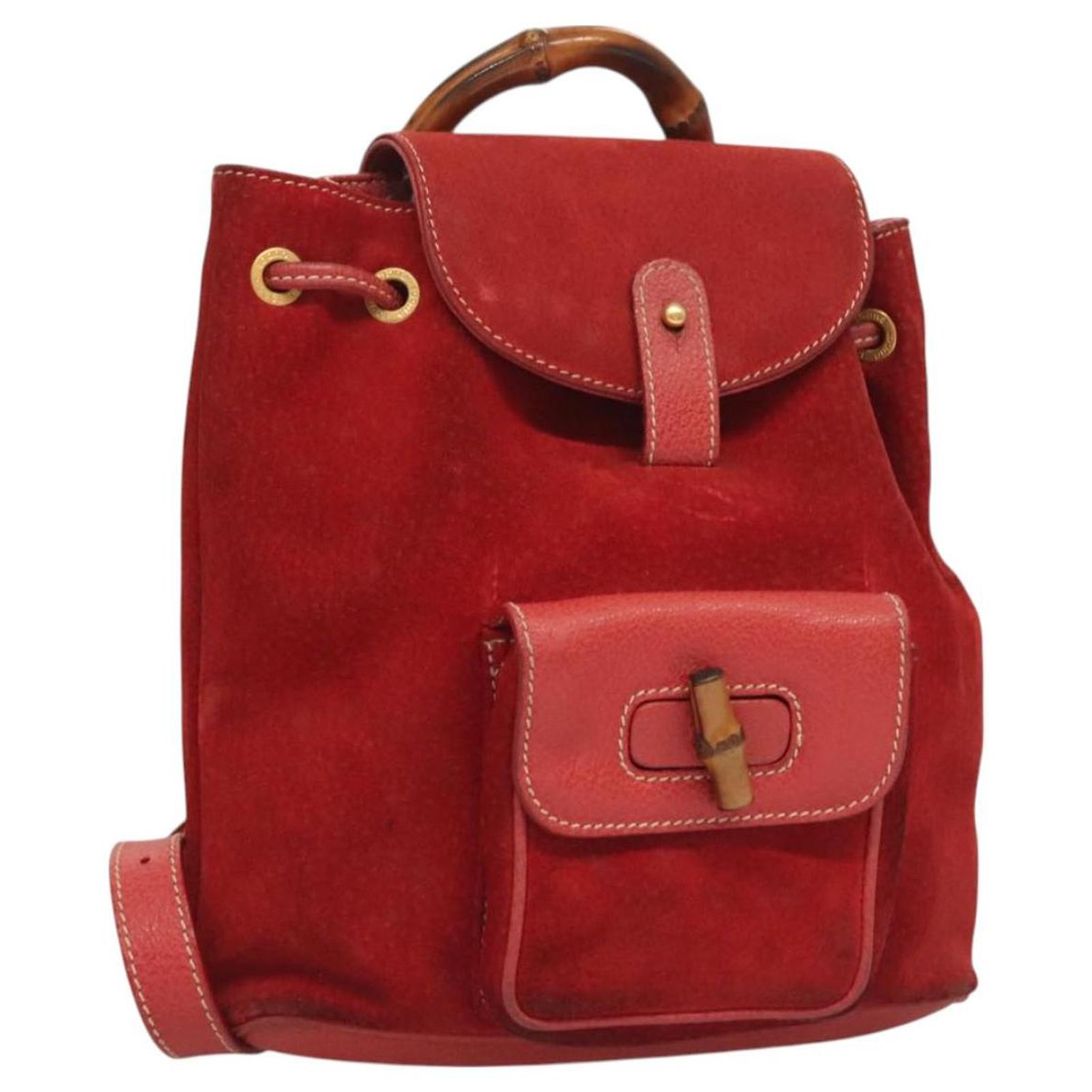 GUCCI Bamboo Backpack Suede Leather Red Gold 003 1956 0030  display picture 1