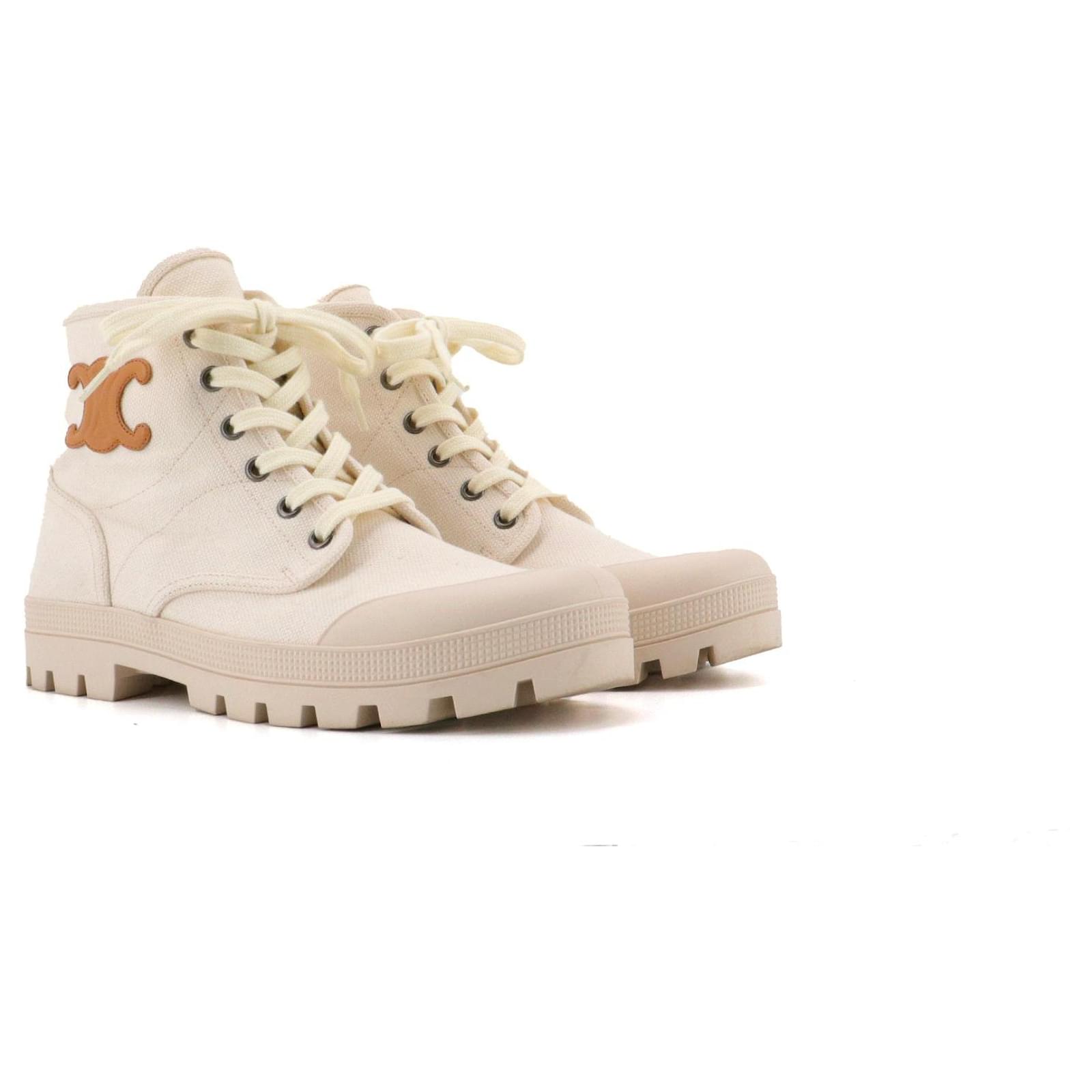 Céline CELINE Celine Patapans ankle boots in beige canvas (Size