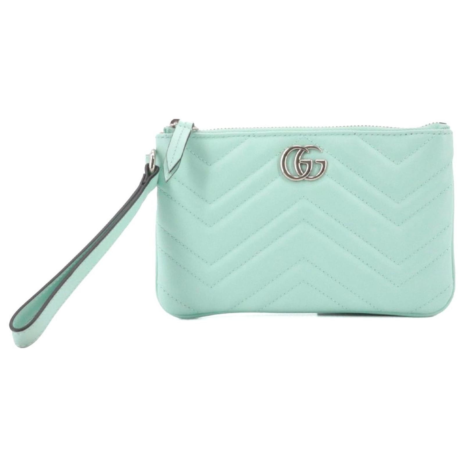 GUCCI Gucci GG Marmont pouch in pastel blue chevron leather ref