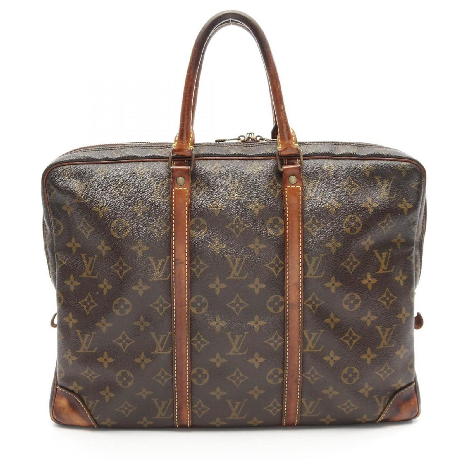 Louis Vuitton Porte-Document Voyage Briefcase Brown Leather Cloth ref ...