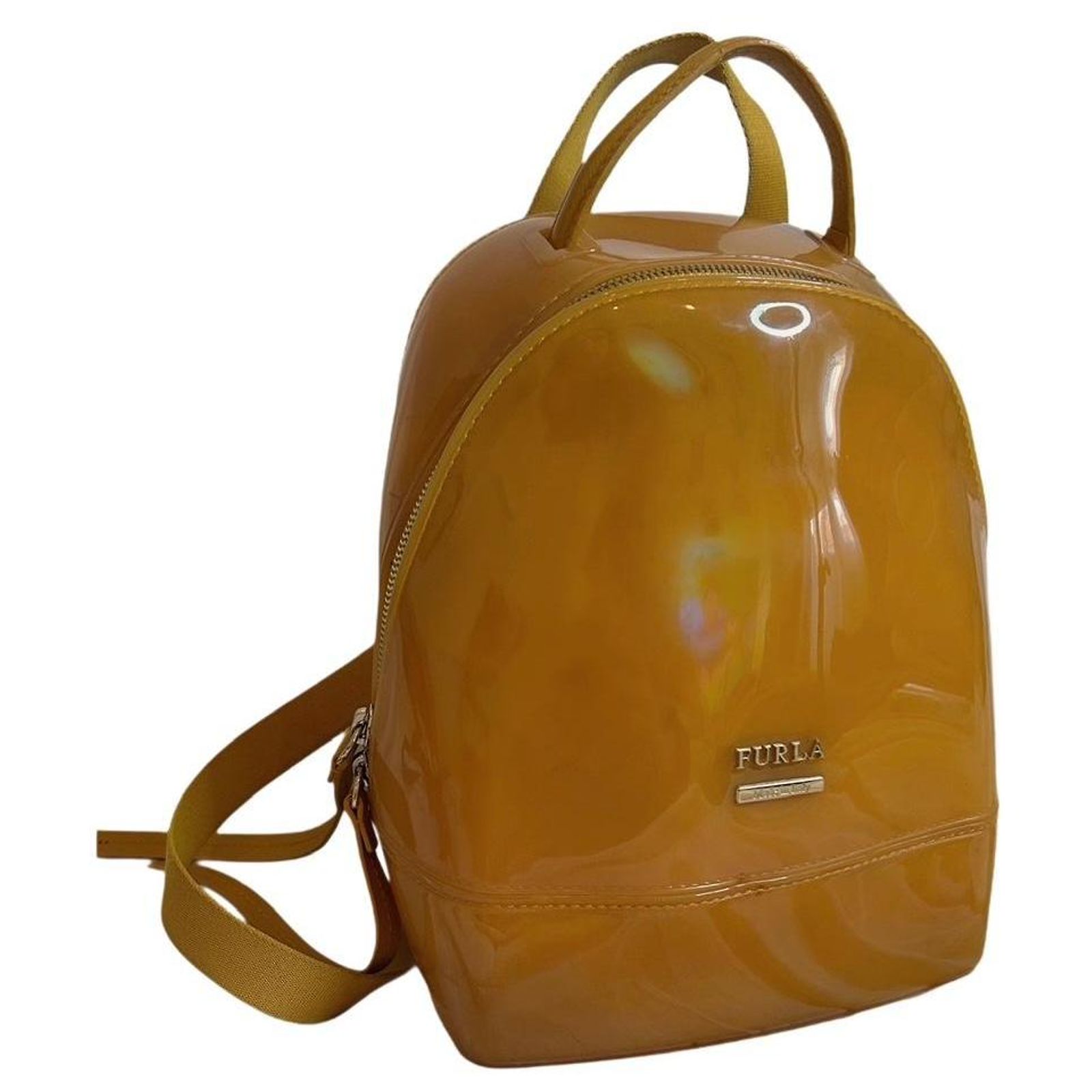 furla backpack mini Logo Lettering Zip-Up This backpack is made from leather and features a magnetic flap closure with an Arch logo Furla Sfera Bucket Bag S