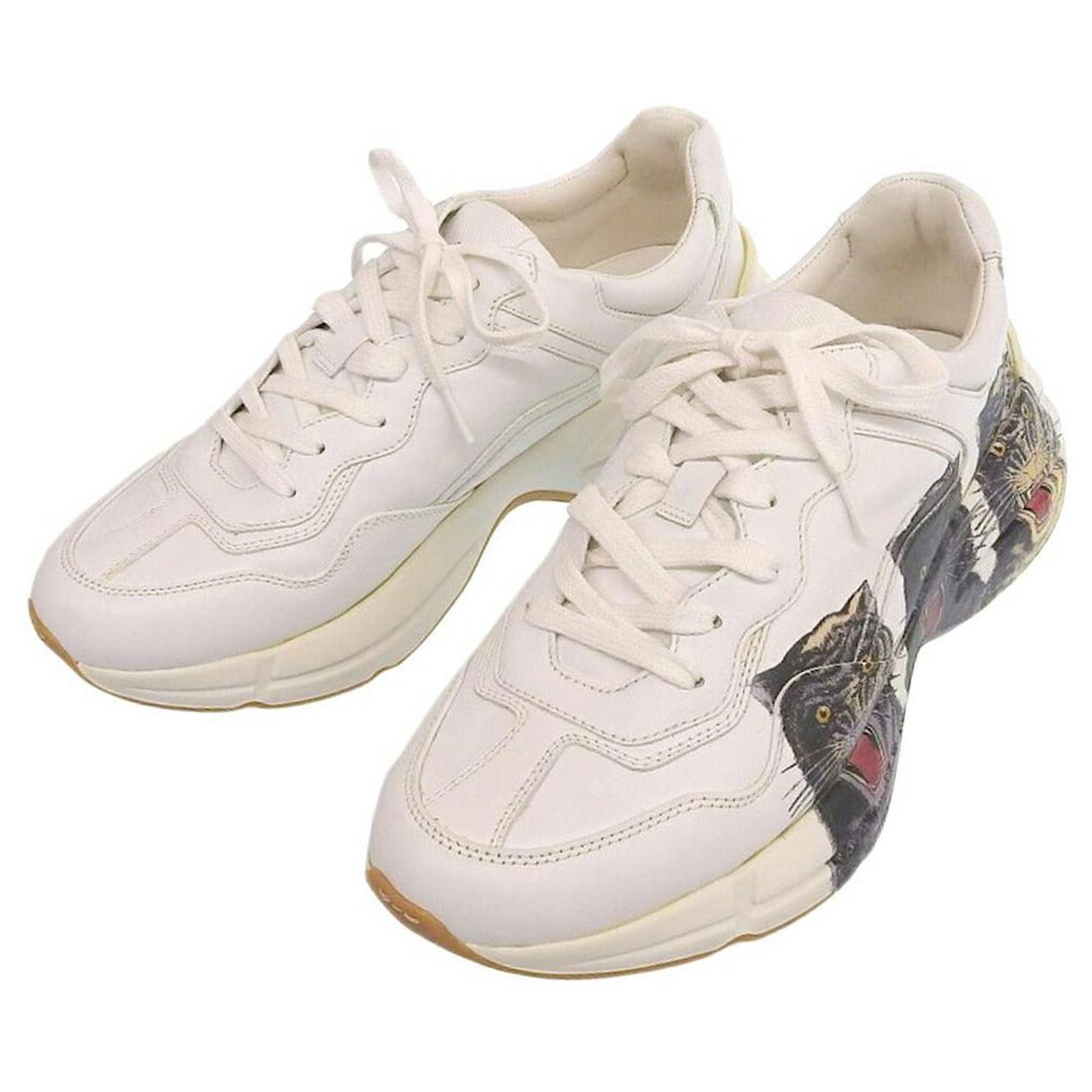 Gucci Rhyton Tiger Print Sneakers Leather White ref.2358781 - Joli Closet