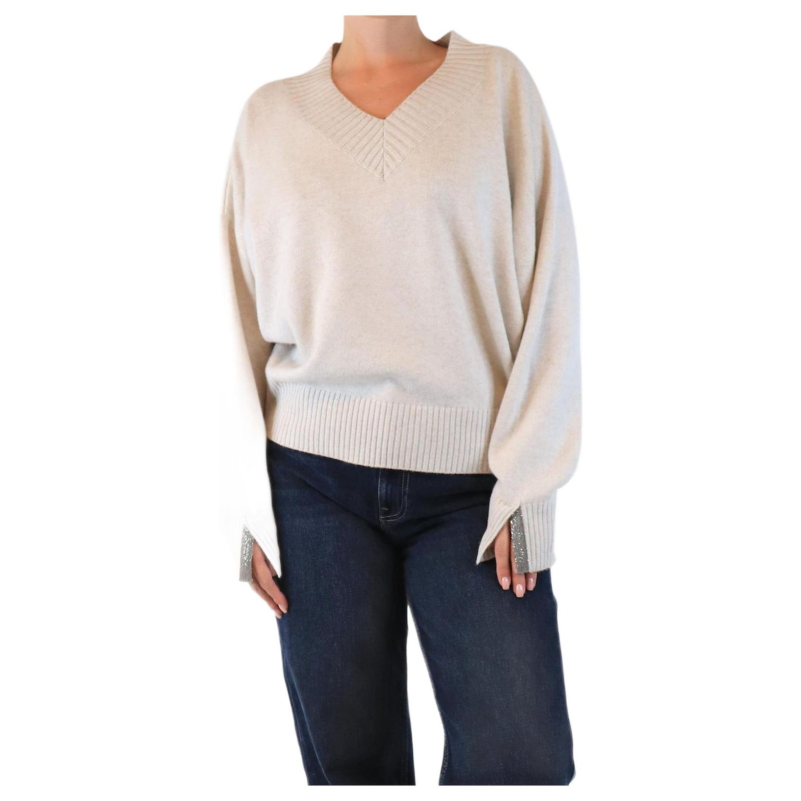 Pull Cachemire BRUNELLO CUCINELLI Monili - Femme, Gris, Taille M, Neuf Sans étiquettes