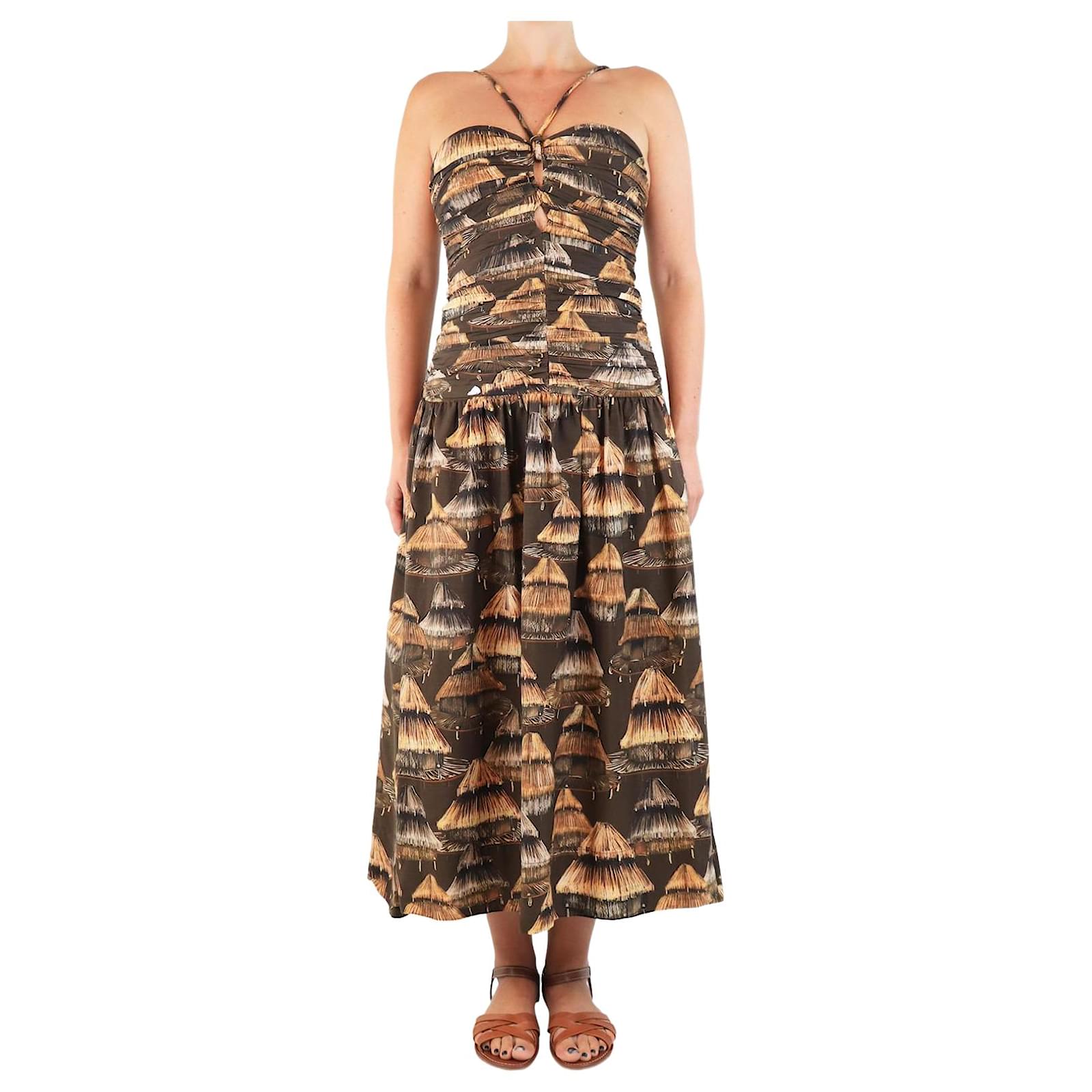 Farm Rio Brown printed halterneck midi dress - size S Cotton Tencel ref.2358910 - Joli Closet Farm Rio Brown printed halterneck midi dress - size S Cotton Tencel ref.2358910 - Joli Closet