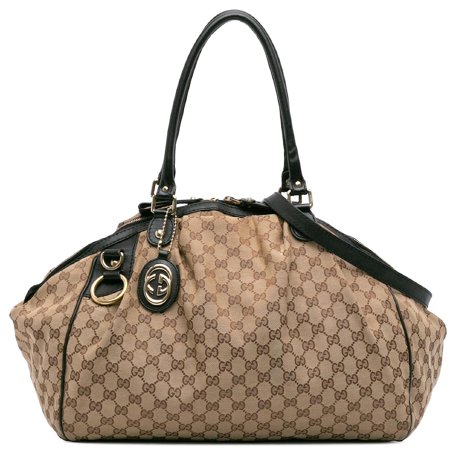 Borsa Sukey grande in tela GG marrone di Gucci Nero Beige Pelle