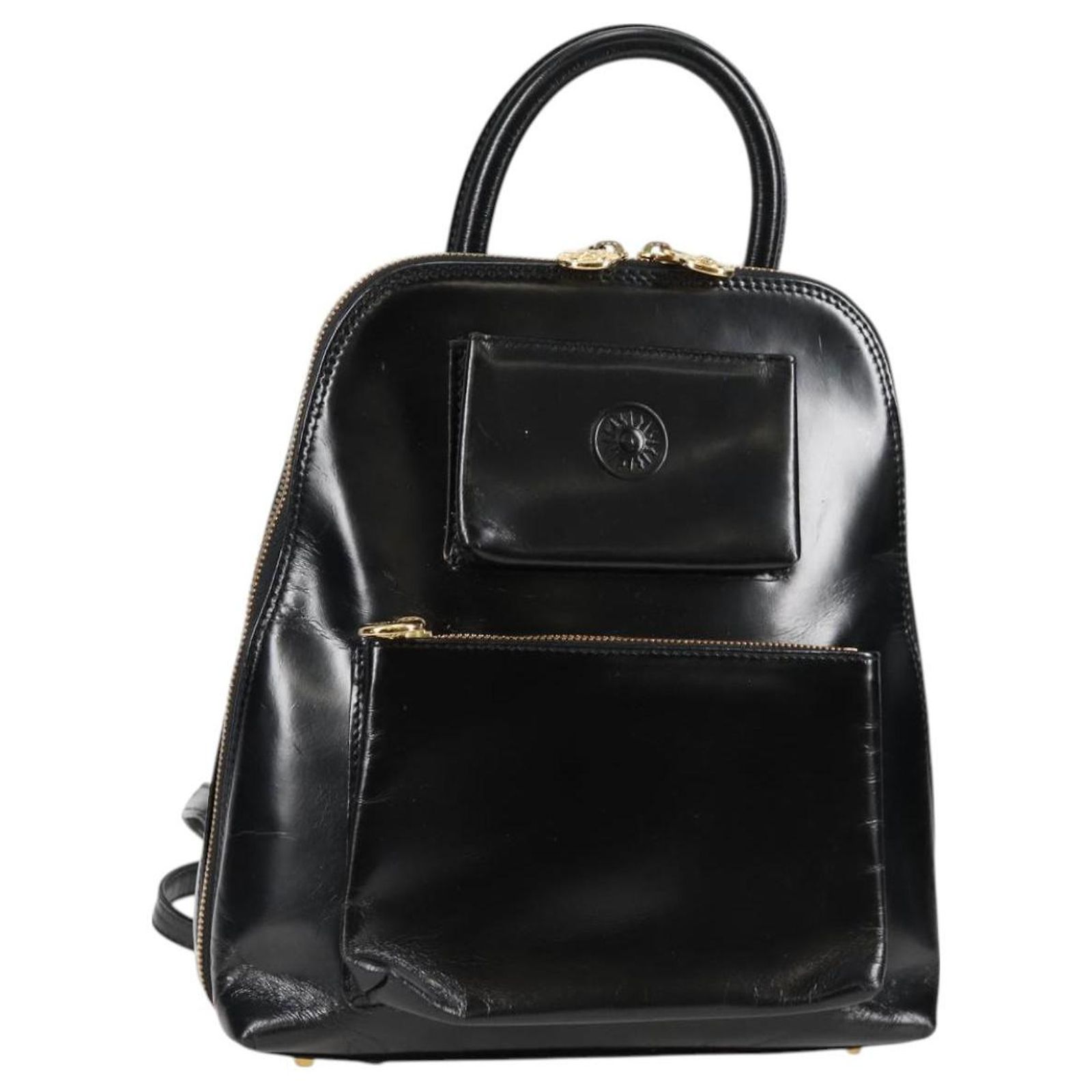 Gianni Versace Backpack Enamel Black Gold Auth bs26902 Gianni Versace Backpack Enamel Black Gold Auth bs26902  main image 2
