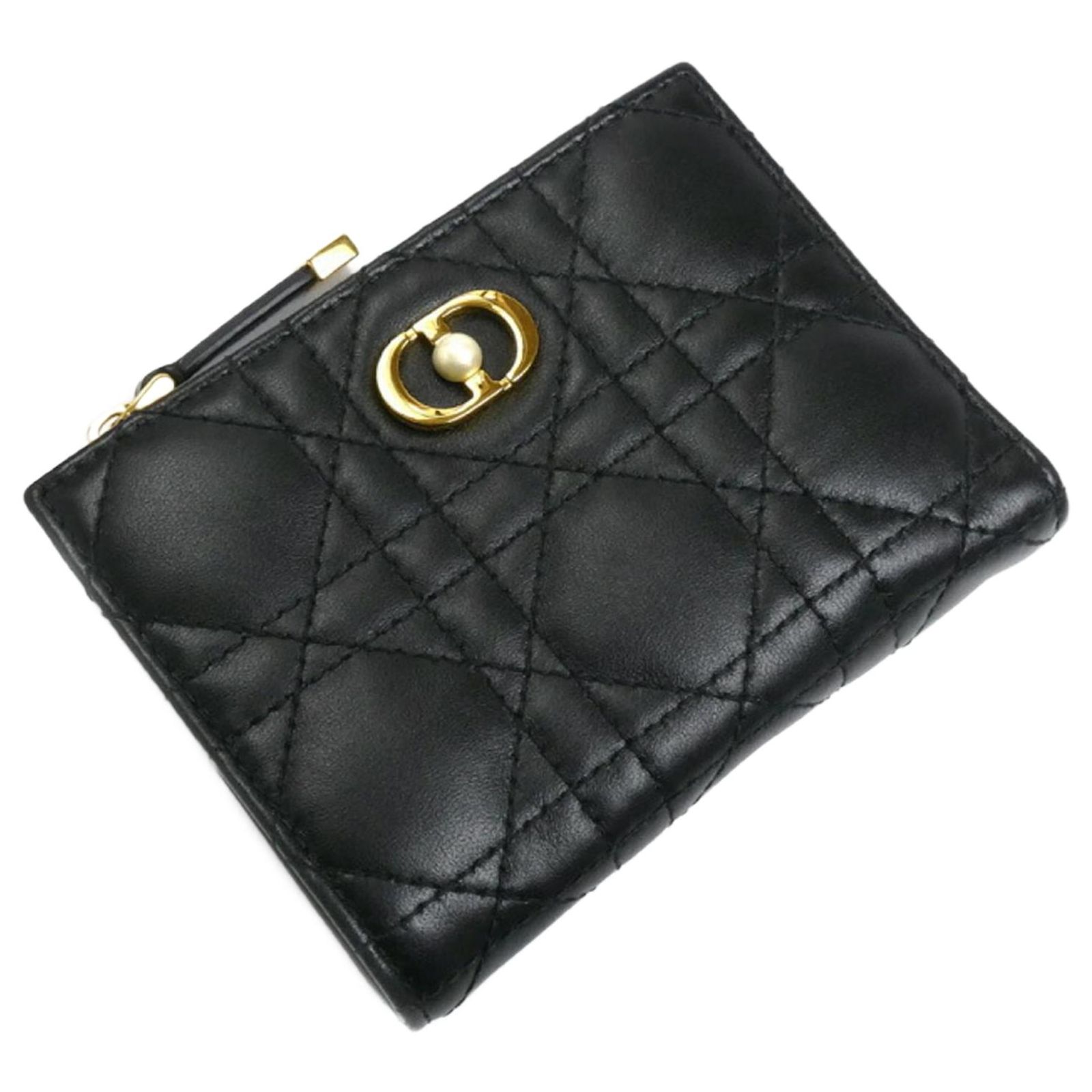 Christian Dior Jolie Dahlia Compact Wallet Black Leather ref 