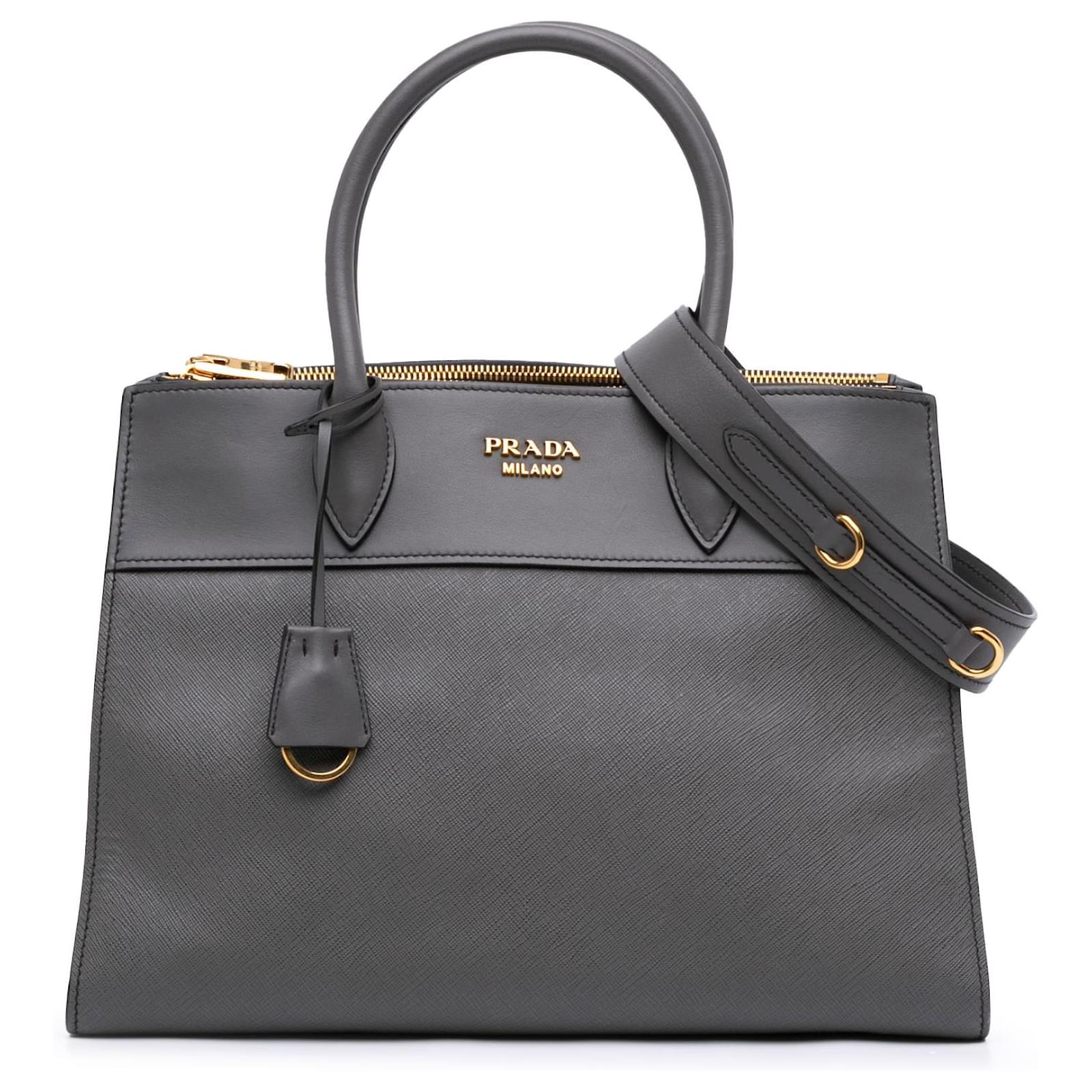Prada Gray Saffiano And City Calf Paradigme Bag Brown Leather Ref prada-gray-saffiano-and-city-calf-paradigme-bag-brown-leather-ref