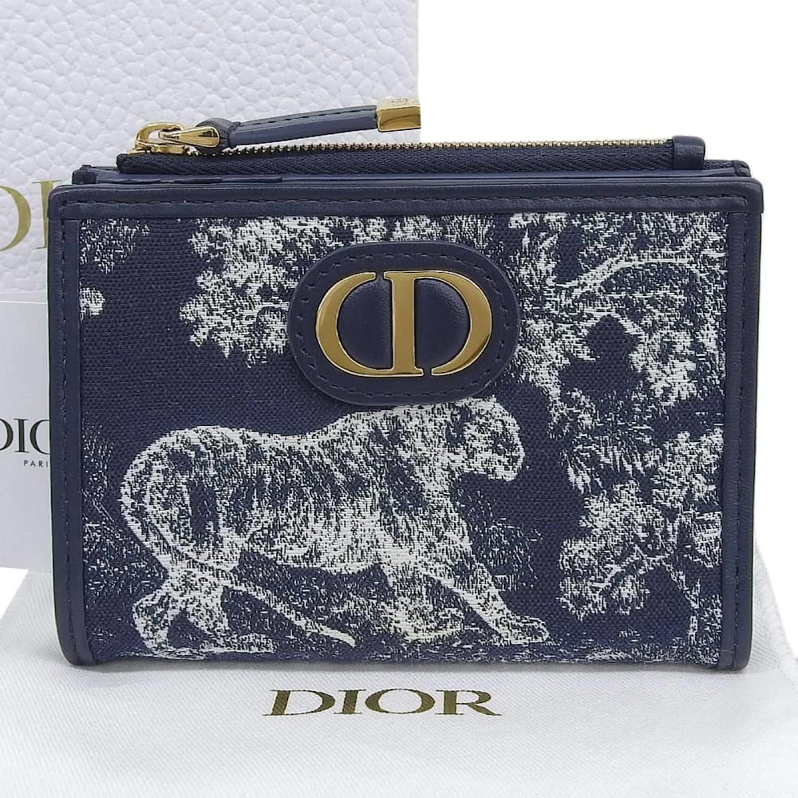 【DIOR】30 Montaigne ダリアウォレット Christian Dior 30 Montaigne Dahlia Wallet Blue Leather Cloth