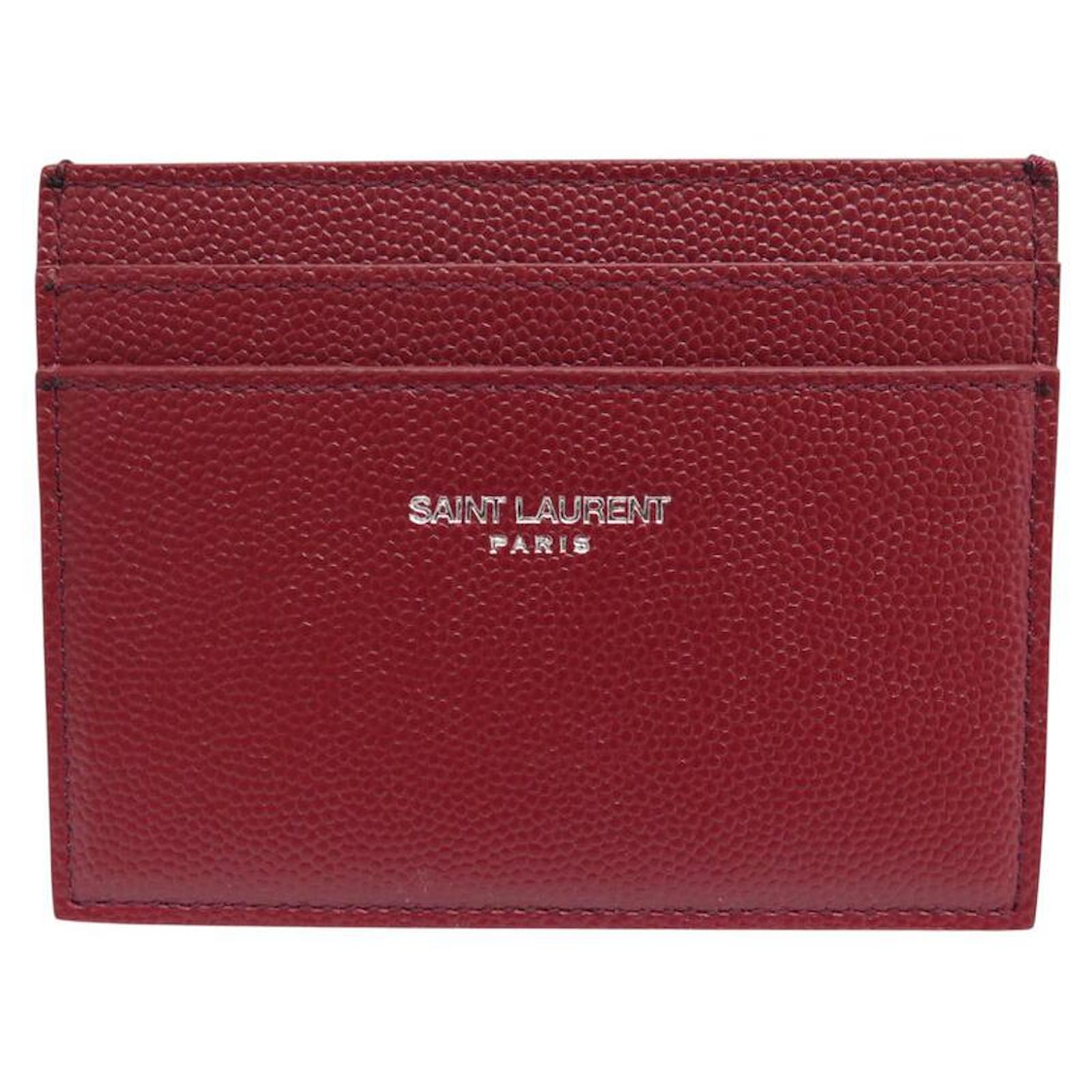 NEW SAINT LAURENT EMBOSSED LEATHER POWDER GRAIN CARD HOLDER Red