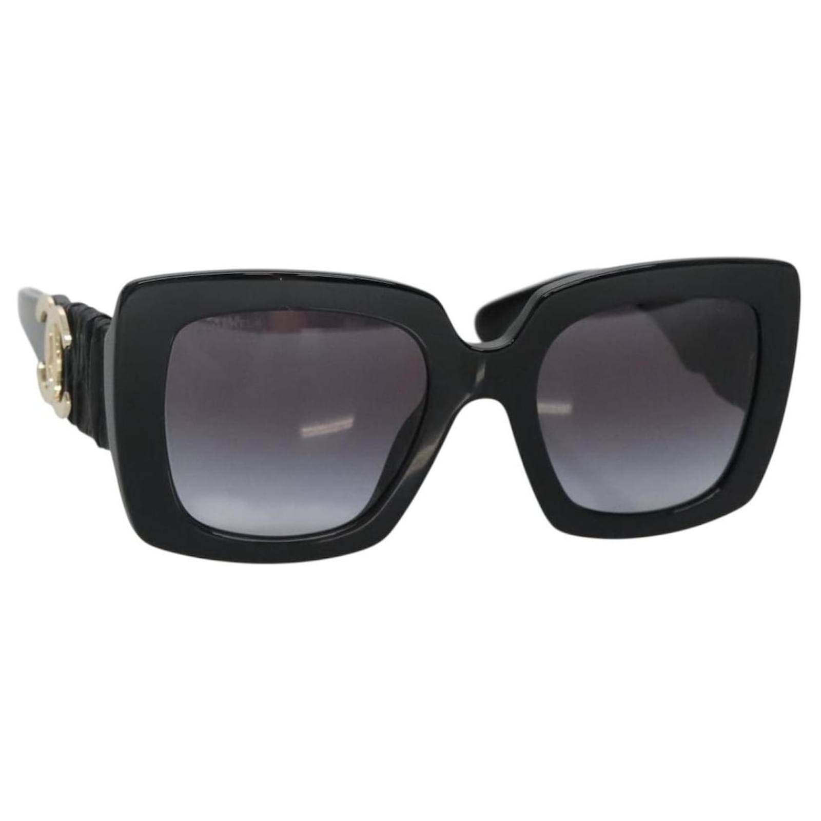 CHANEL COCO Mark Sunglasses plastic Black CC Auth yk18714V