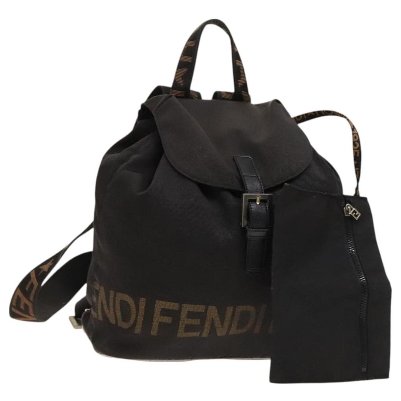 FENDI Backpack Nylon Black Silver Auth 126725 Silvery ref  display picture 2