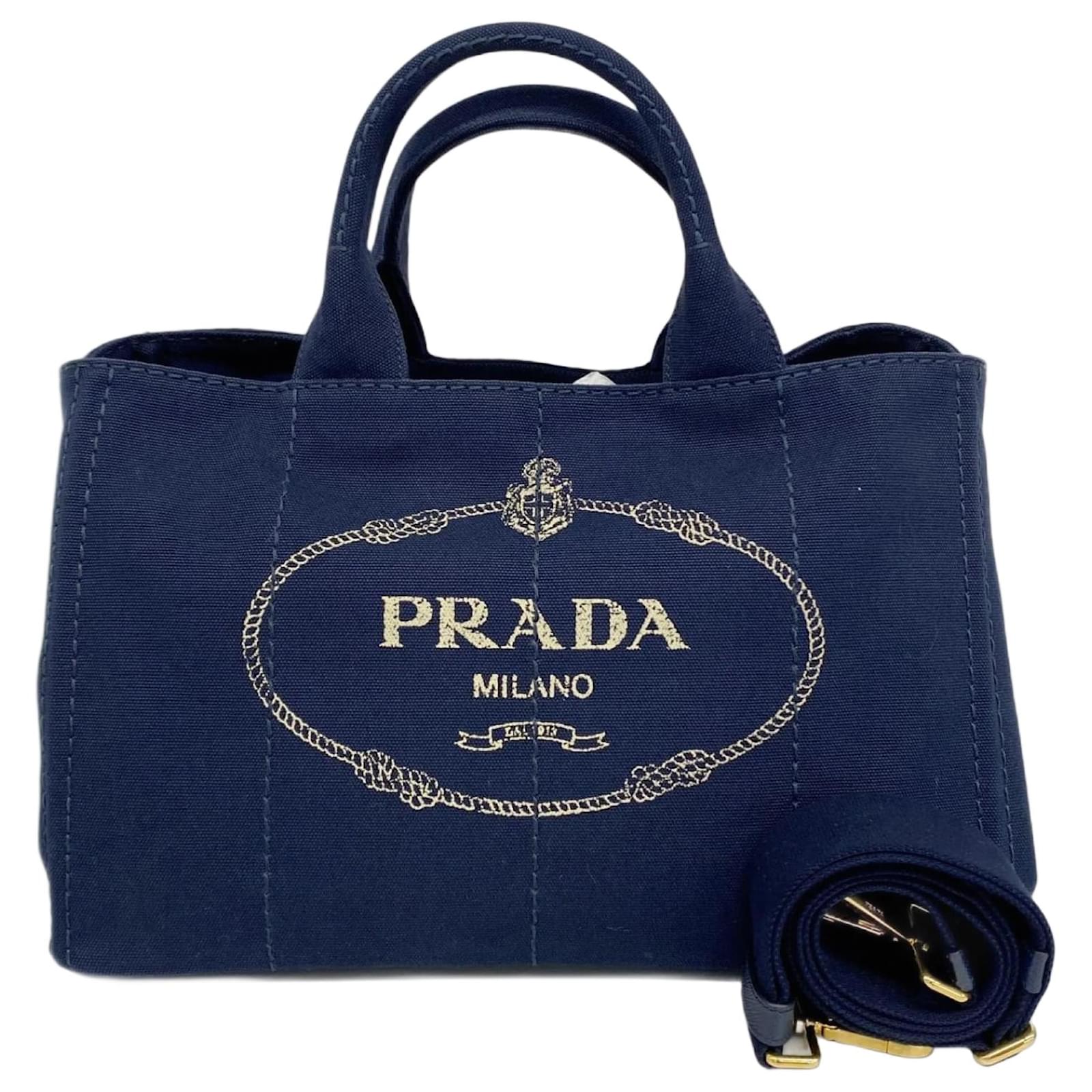 Prada Canapa Canvas Tote Bag Navy blue Cloth ref.2364452