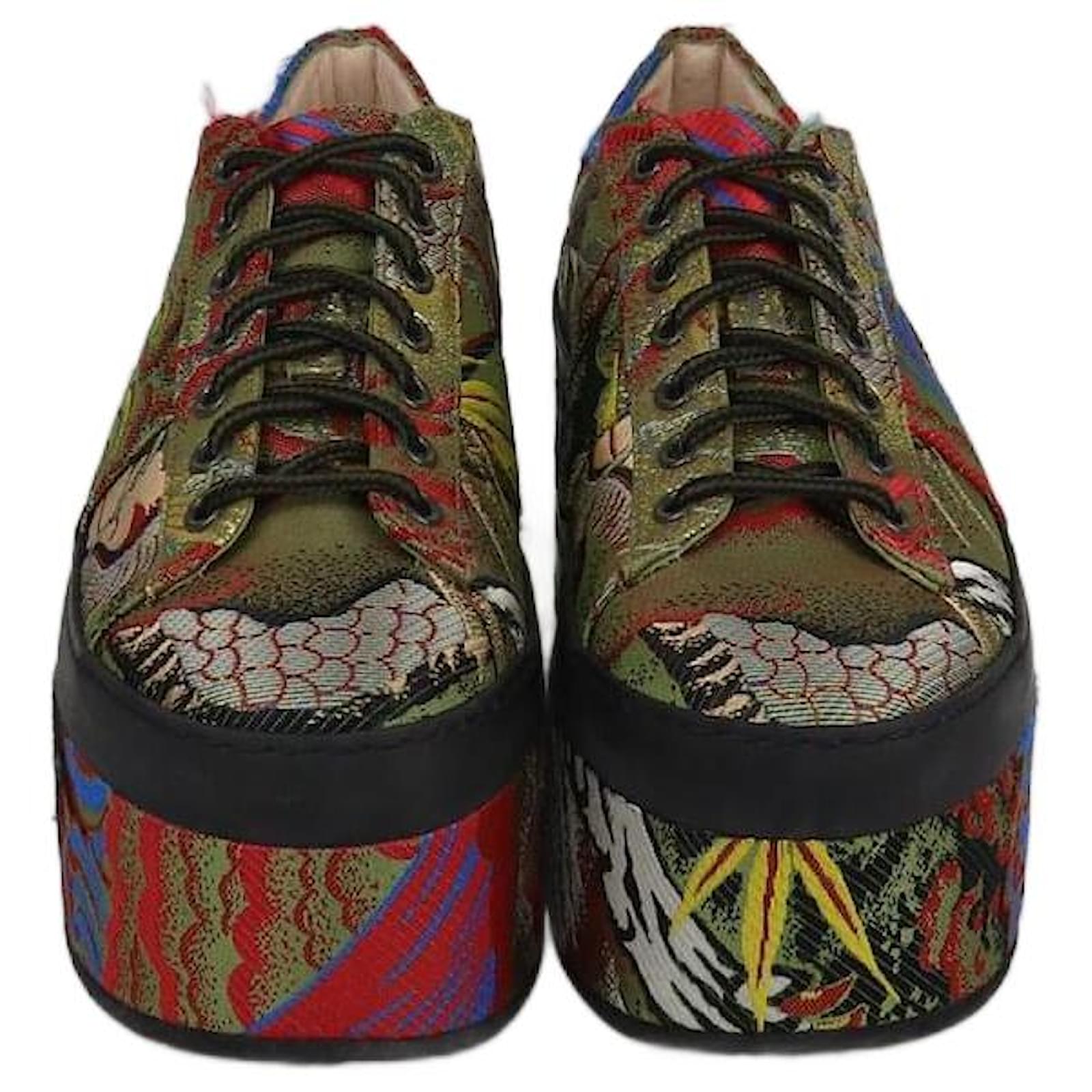 Gucci Multicolor Jacquard Peggy Wedge Platform Sneakers Multiple