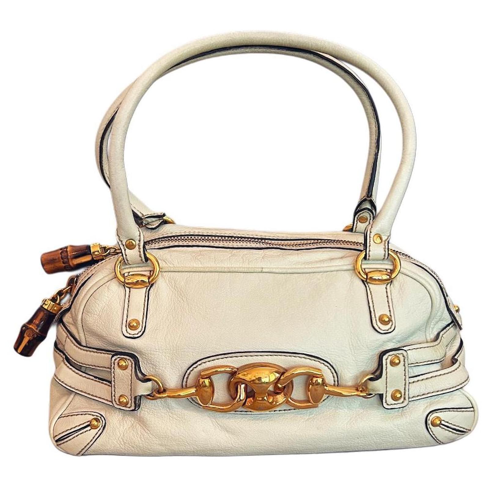 希少 Gucci Vintage Horsebit Shoulder Bag Gucci White Leather GG Supreme 1955 Horsebit Shoulder Bag