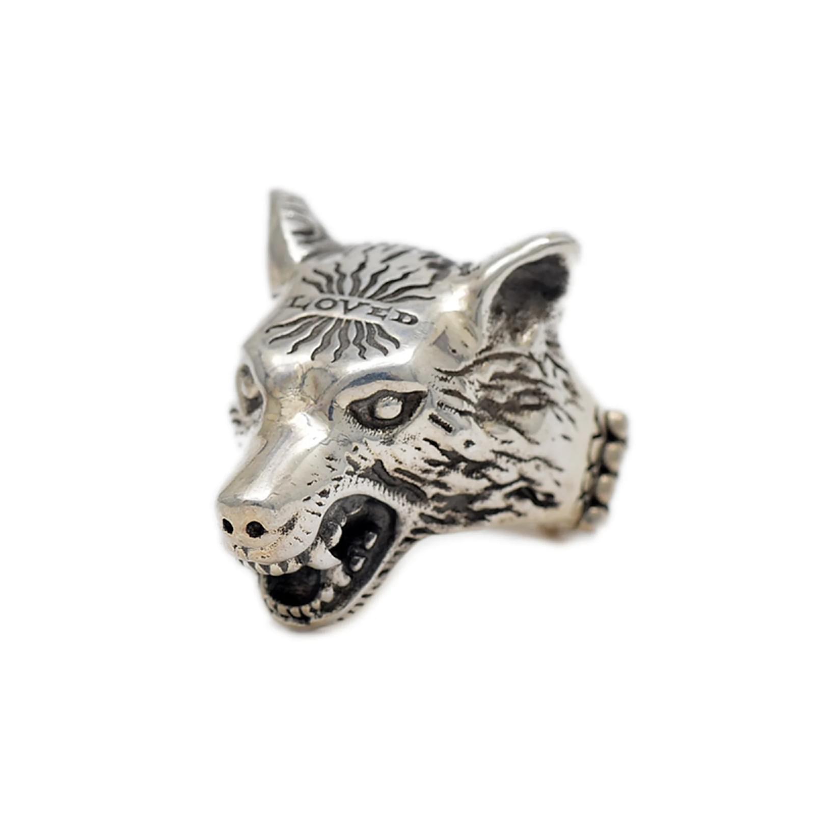 Gucci Anger Forest Wolf Head Ring Silvery Silver ref.2367847