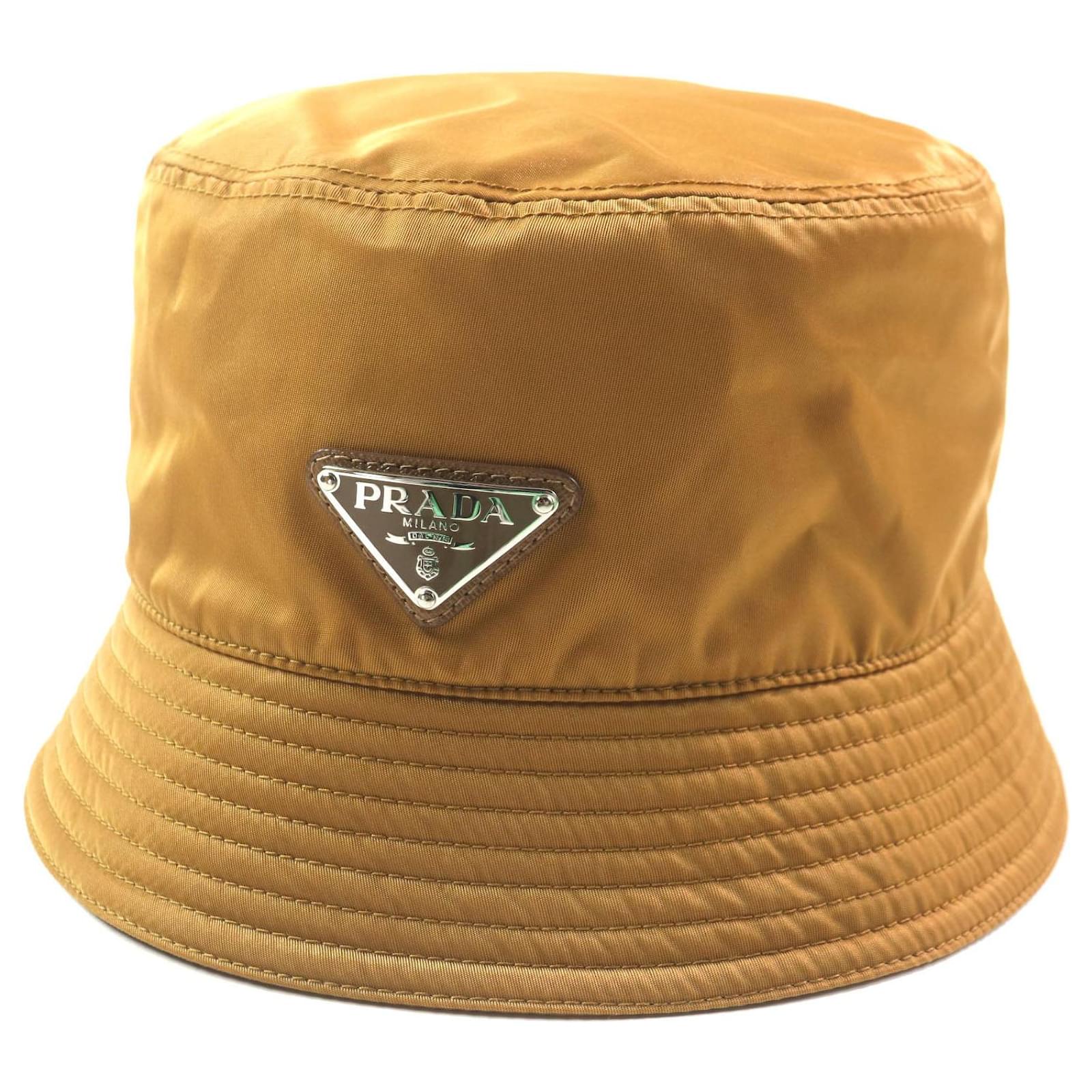 Prada 2HC137 Re-Nylon Cotton Bucket Hat Brown Leather Polyamide