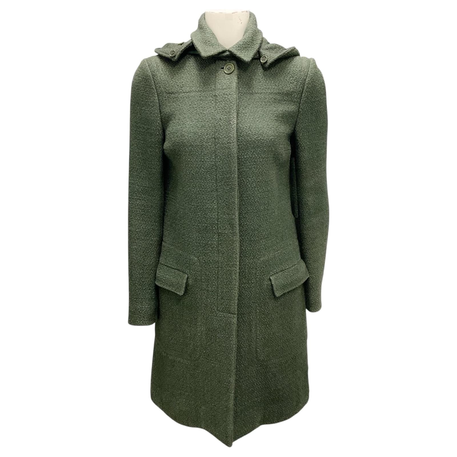 Cappotto in tweed di seta e lana verde oliva Loro Piana con
